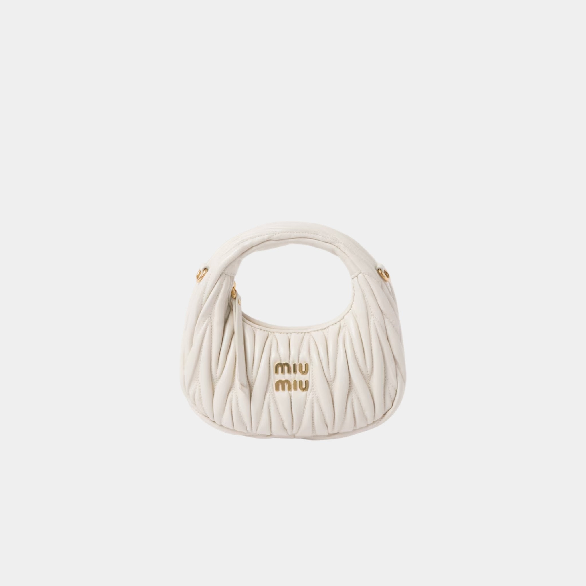 Miu Miu Wander Matelasse Nappa Leather Hobo Mini Bag, White, Front