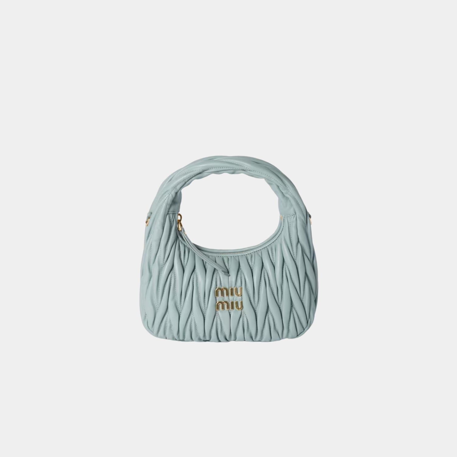 Miu Miu Wander Matelasse Nappa Leather Hobo Small Bag, Powder Blue, Front