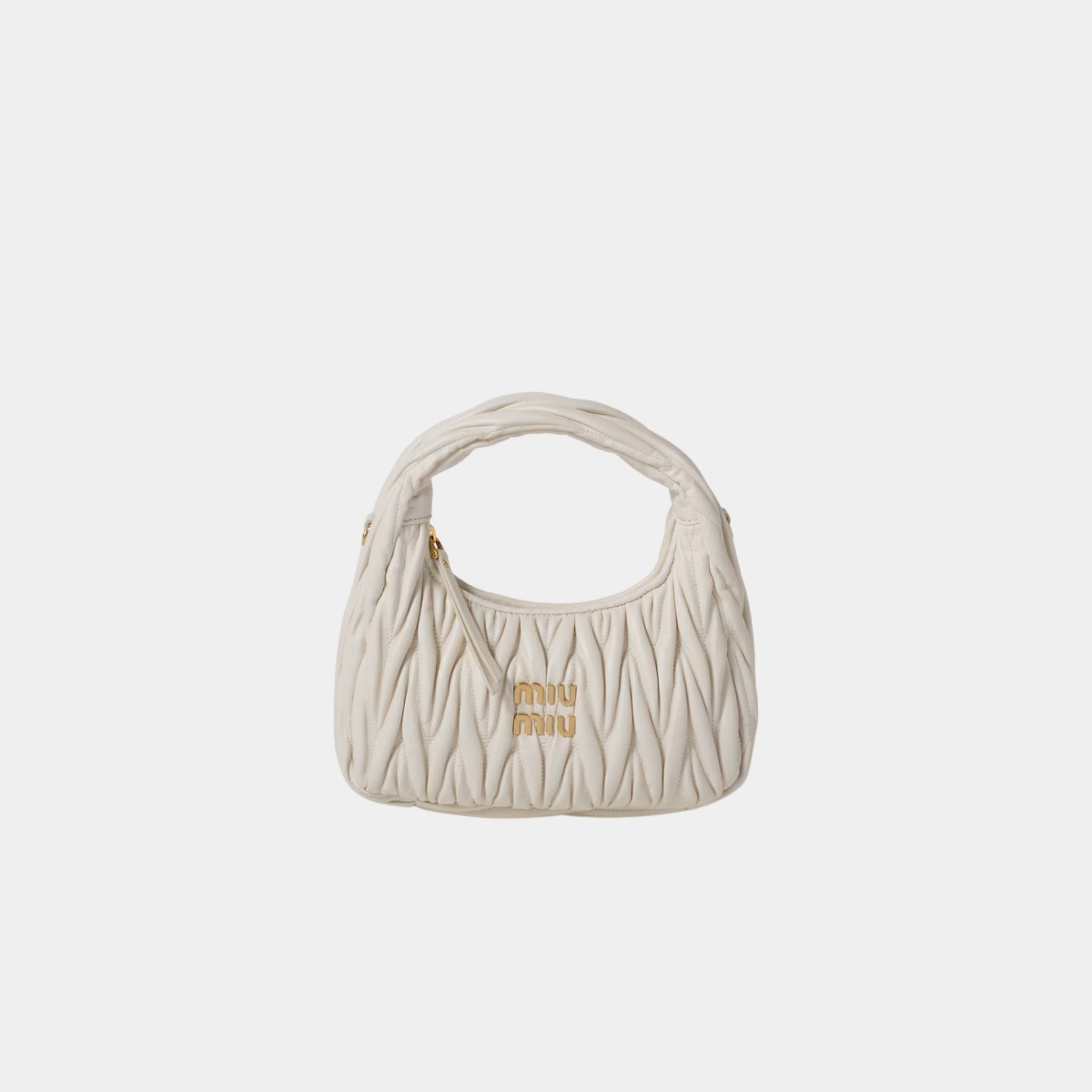 Miu Miu Wander Matelasse Nappa Leather Hobo Small Bag, White, Front