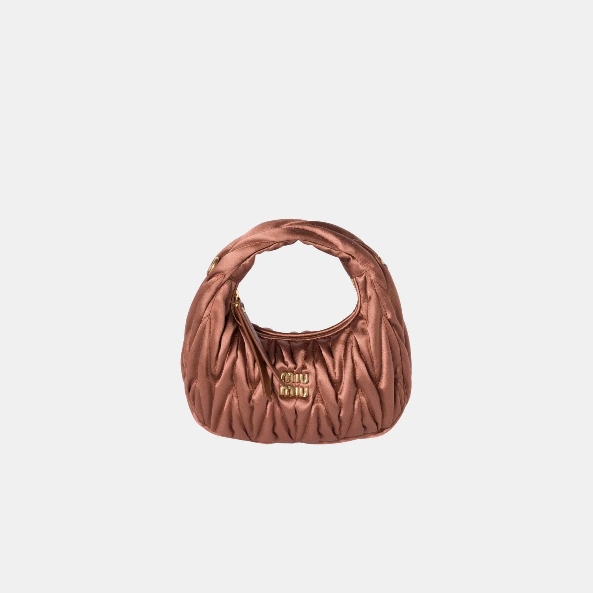 Miu Miu Wander Matelasse Satin Mini Bag, Cocoa Brown, Front