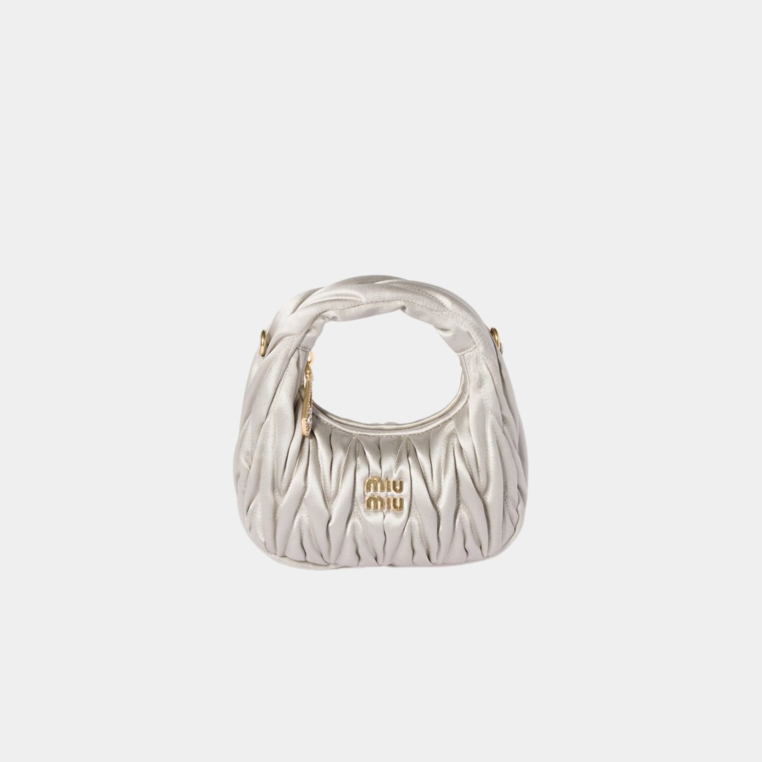 Miu Miu Wander Matelasse Satin Mini Bag, Ice, Front