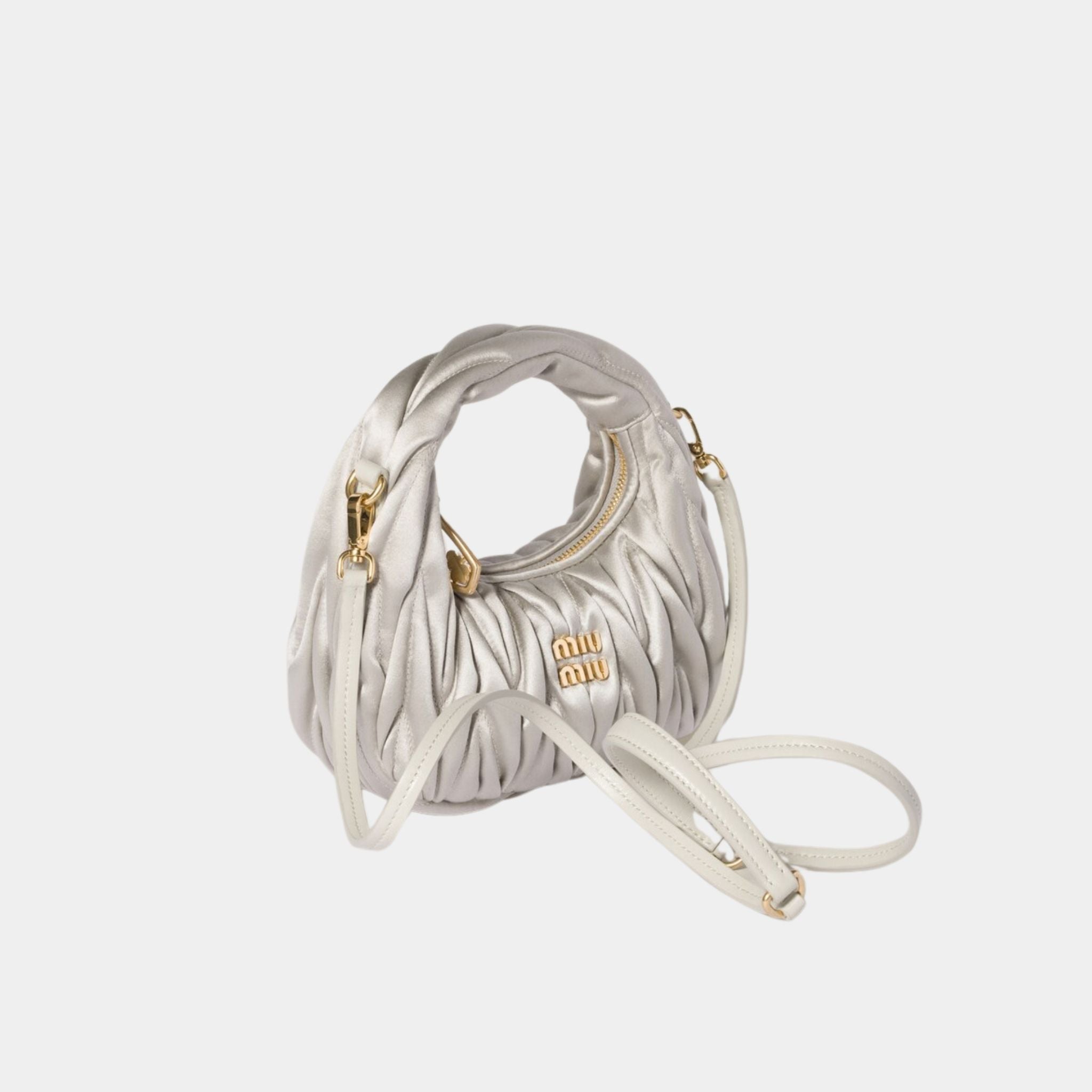 Miu Miu Wander Matelasse Satin Mini Bag, Ice, Side