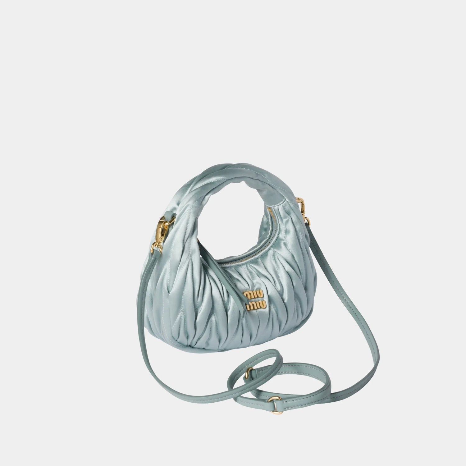 Miu Miu Wander Matelasse Satin Mini Bag, Lake Blue, Side
