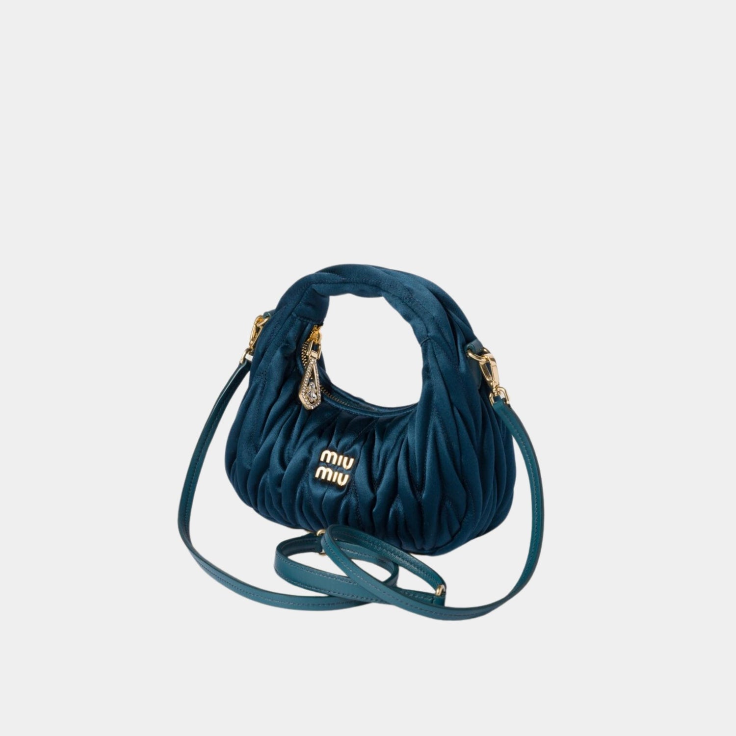 Miu Miu Wander Matelasse Satin Mini Bag, Ocean Blue, Side