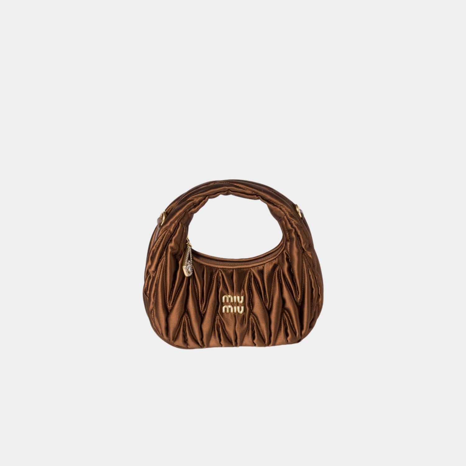 Miu Miu Wander Matelasse Satin Mini Bag, Tobacco, Front