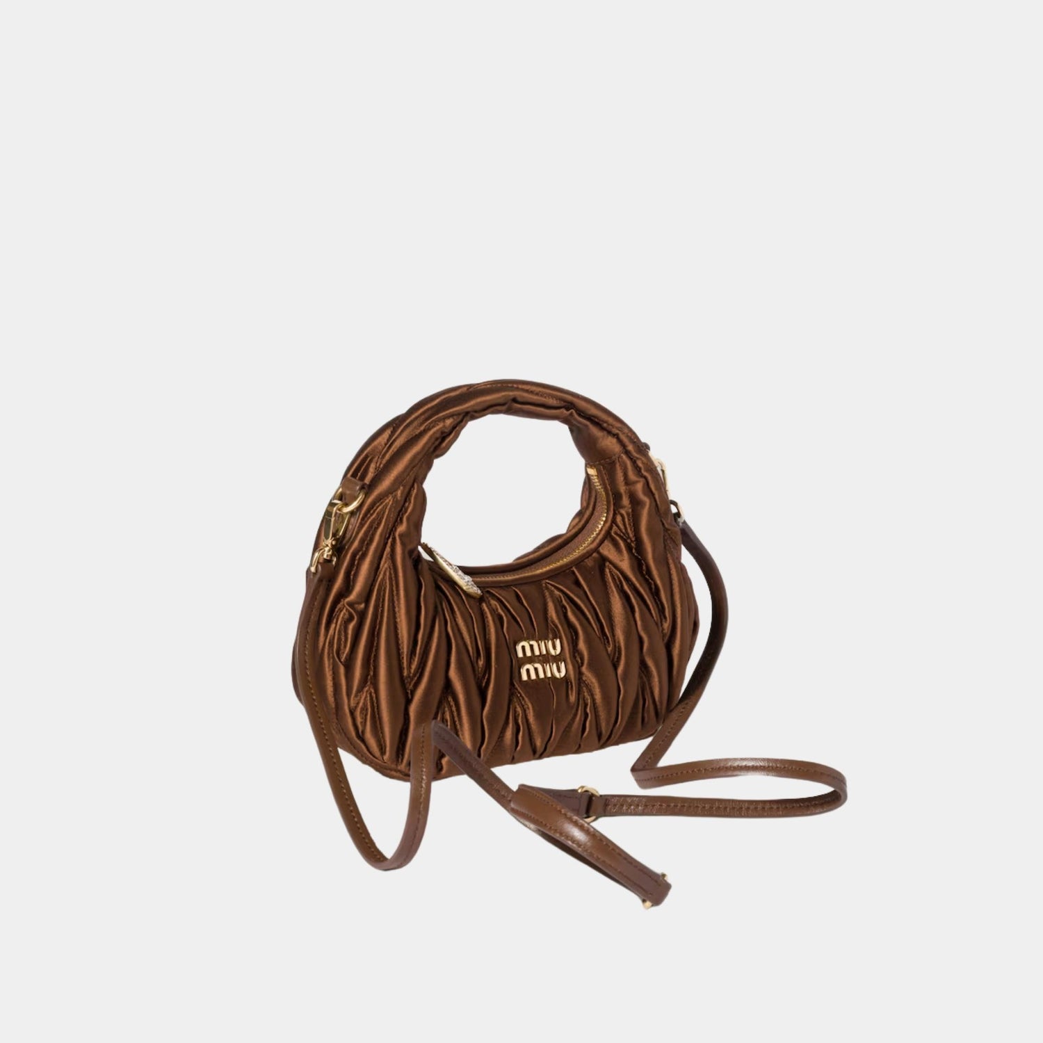 Miu Miu Wander Matelasse Satin Mini Bag, Tobacco, Side