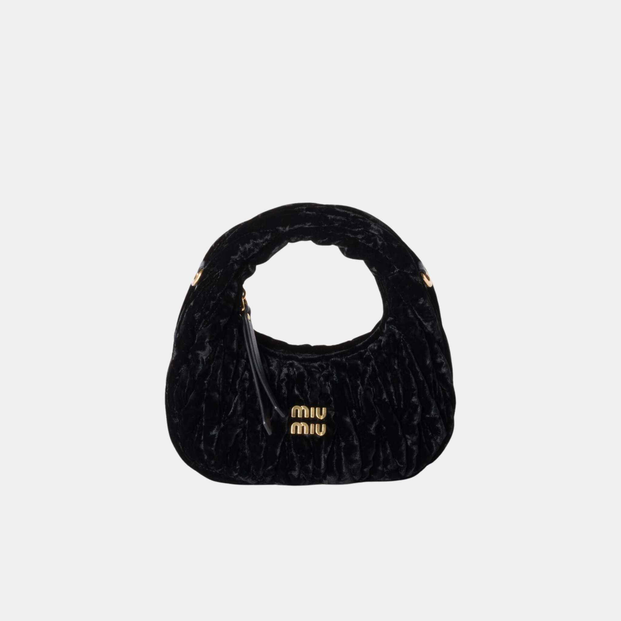 Miu Miu Wander Velvet Hobo Mini Bag, Front, Black