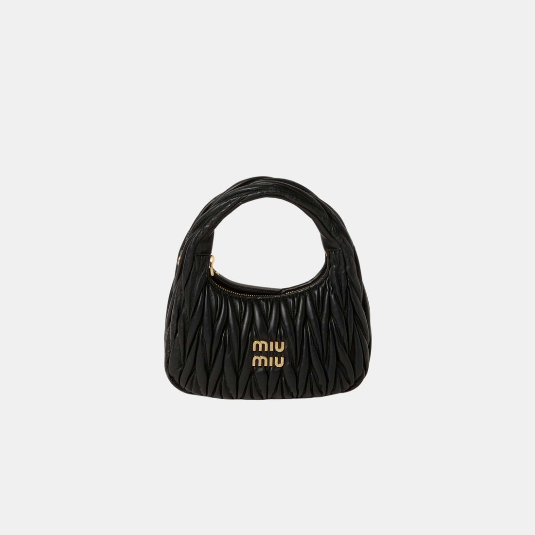 Miu Miu Wander Wicker Hobo Bag, Black, Front View