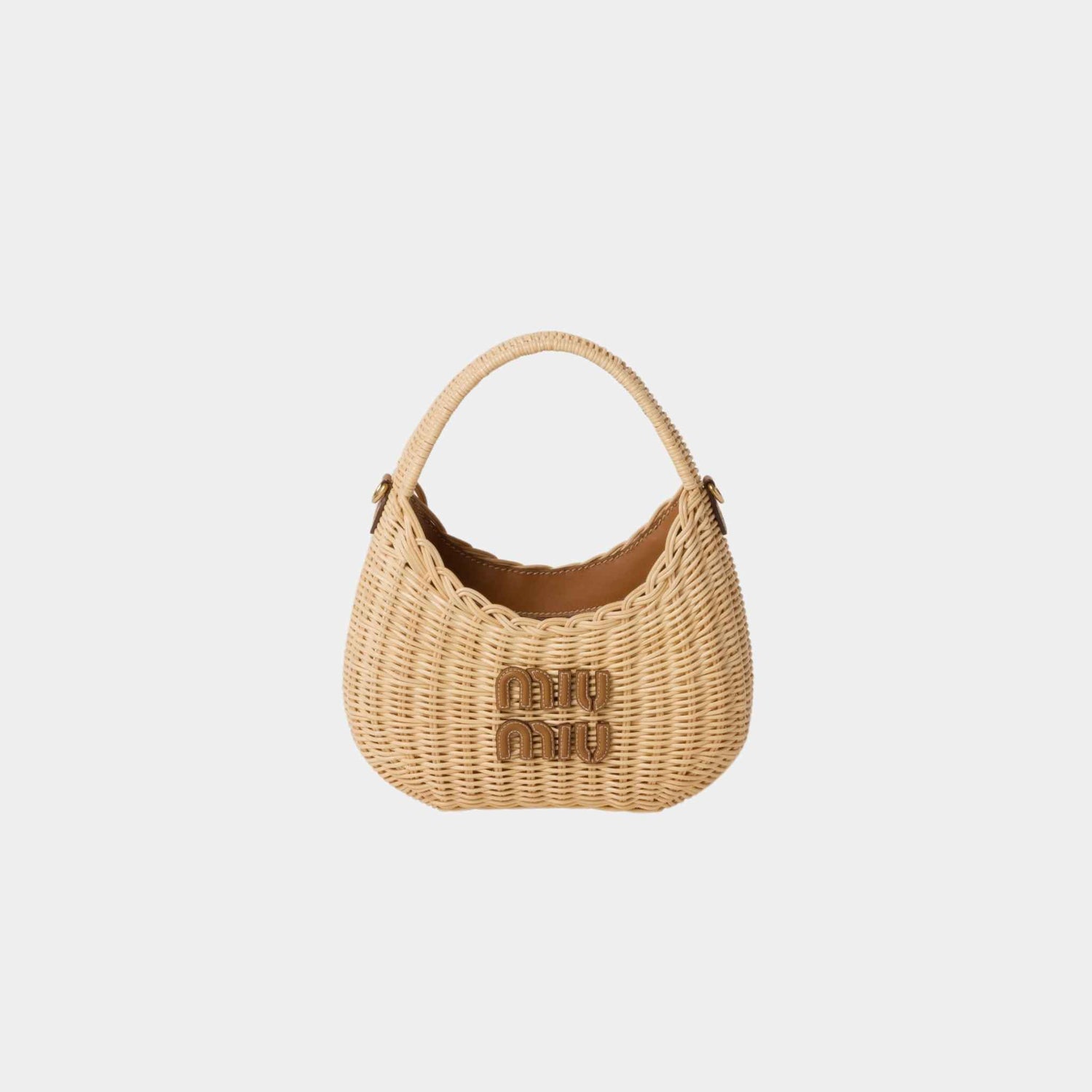 Miu Miu Wander Wicker Hobo Bag, Tan/Caramel, Front View