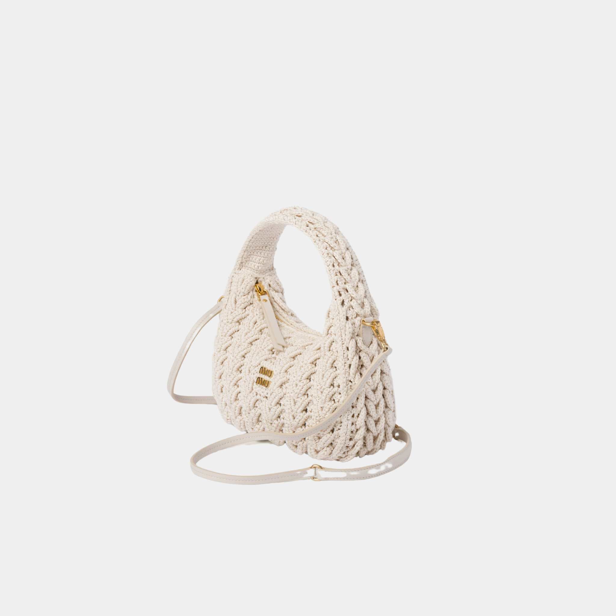 Miu Miu Wander Woven Cotton Hobo Bag, Chalk White, Side