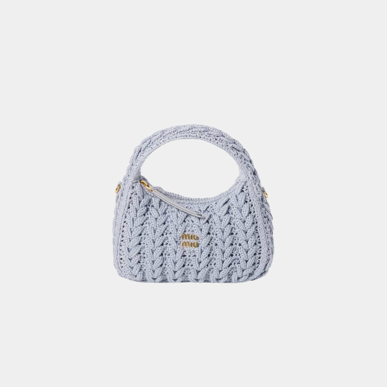 Miu Miu Wander Woven Cotton Hobo Bag, Cornflower, Front