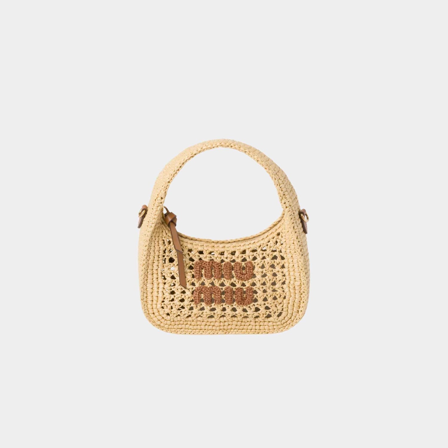 Miu Miu Wander Woven Fabric Hobo Bag, Beige and Cognac, Front View