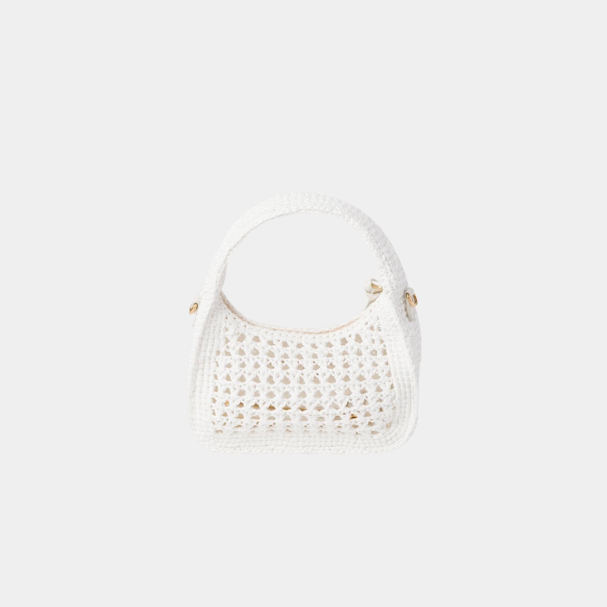 Miu Miu Wander Woven Fabric Hobo Bag, White and Beige, Back View