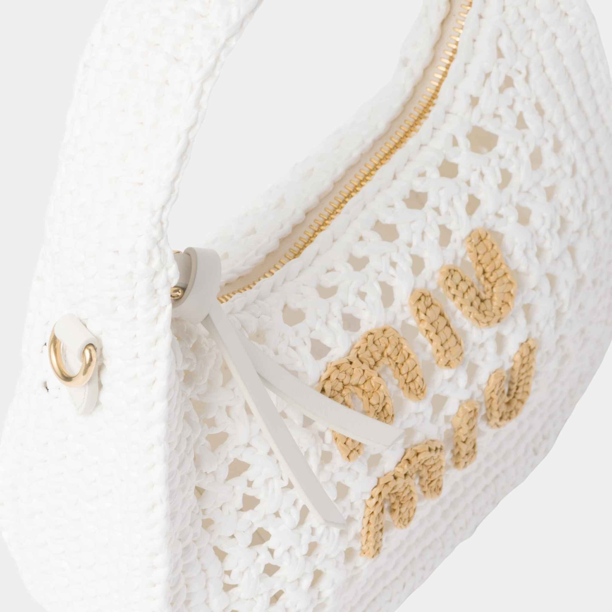 Miu Miu Wander Woven Fabric Hobo Bag, White and Beige, Close View