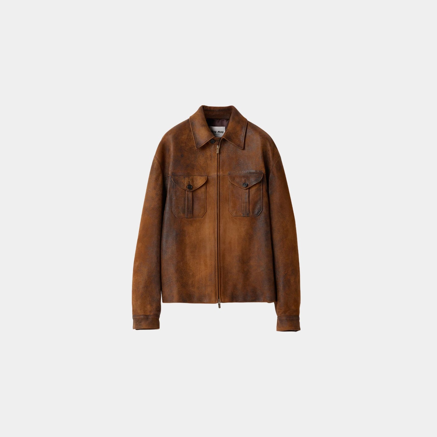 Miu Miu Waxed Suede Leather Jacket, Cognac, Front