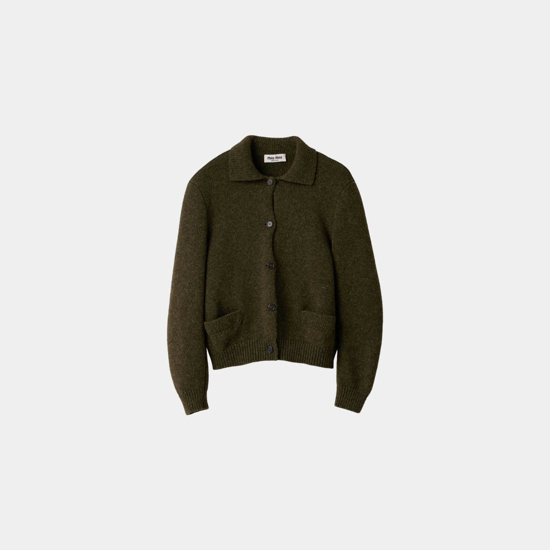 Miu Miu Wool Cardigan Front Button Closure, Military Green, Front