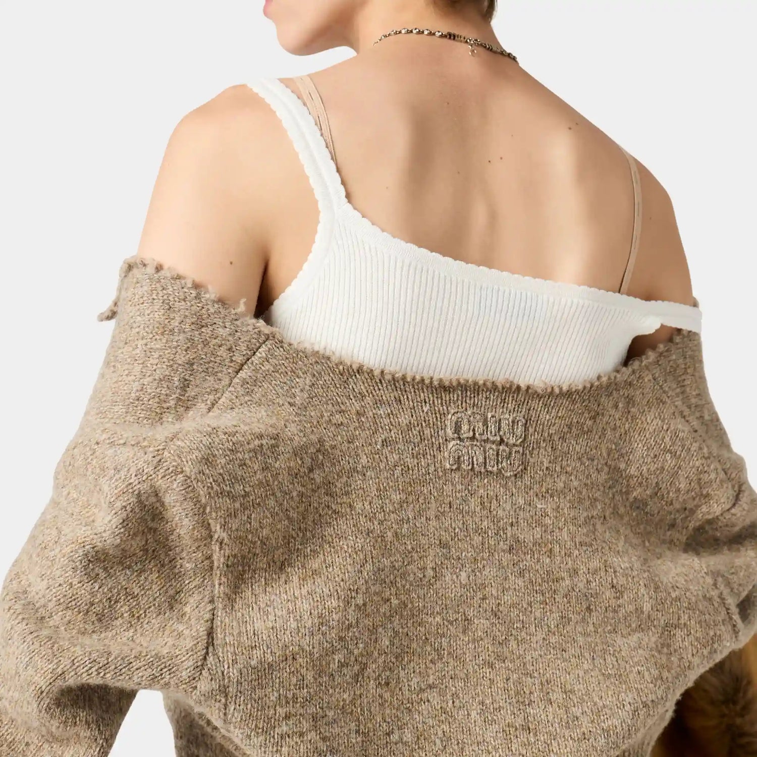 Miu Miu Wool Knit Cardigan, Cord, Logo, Back