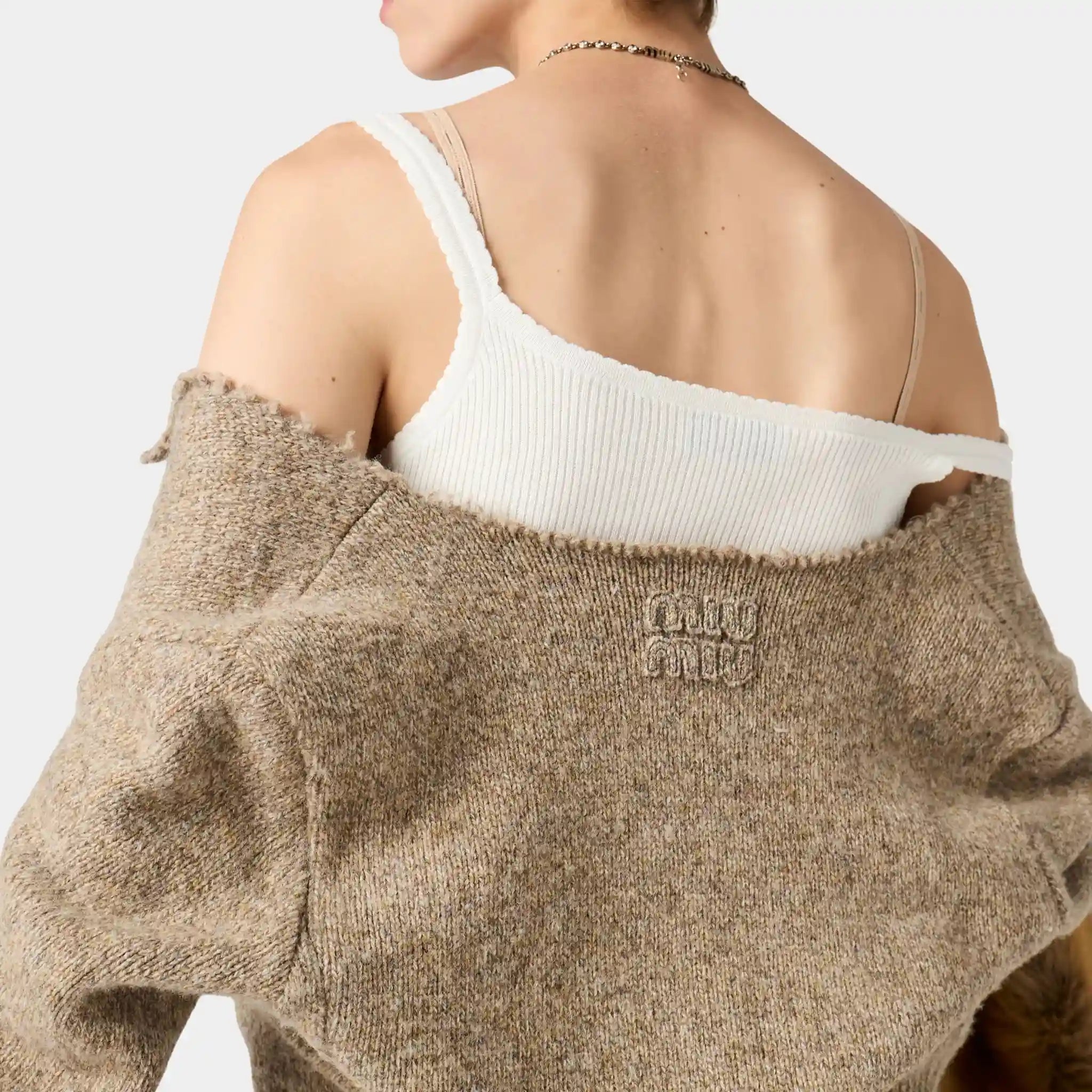 Miu Miu Wool Knit Cardigan, Cord, Logo, Back