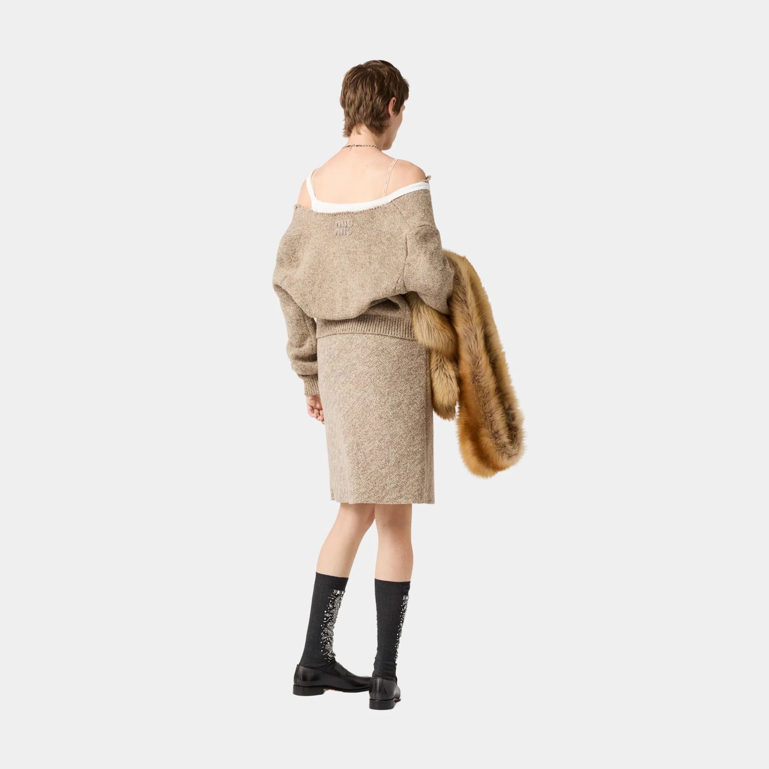 Miu Miu Wool Knit Cardigan, Cord, Model, Back