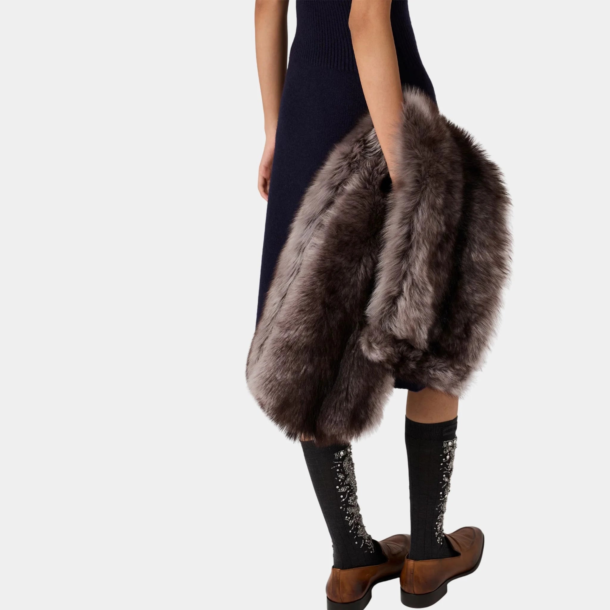 Miu Miu Wool Knit Tank Dress, Navy, Model, Close