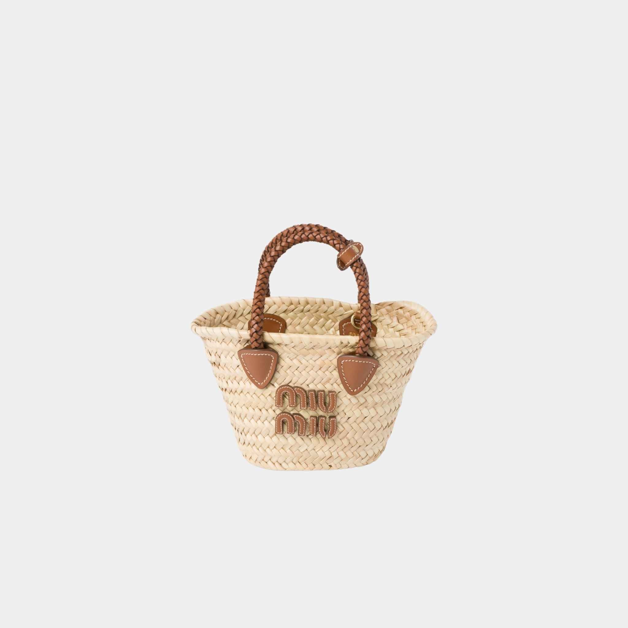 Miu Miu Woven Fabric Handbag, Beige/Cognac, Front View