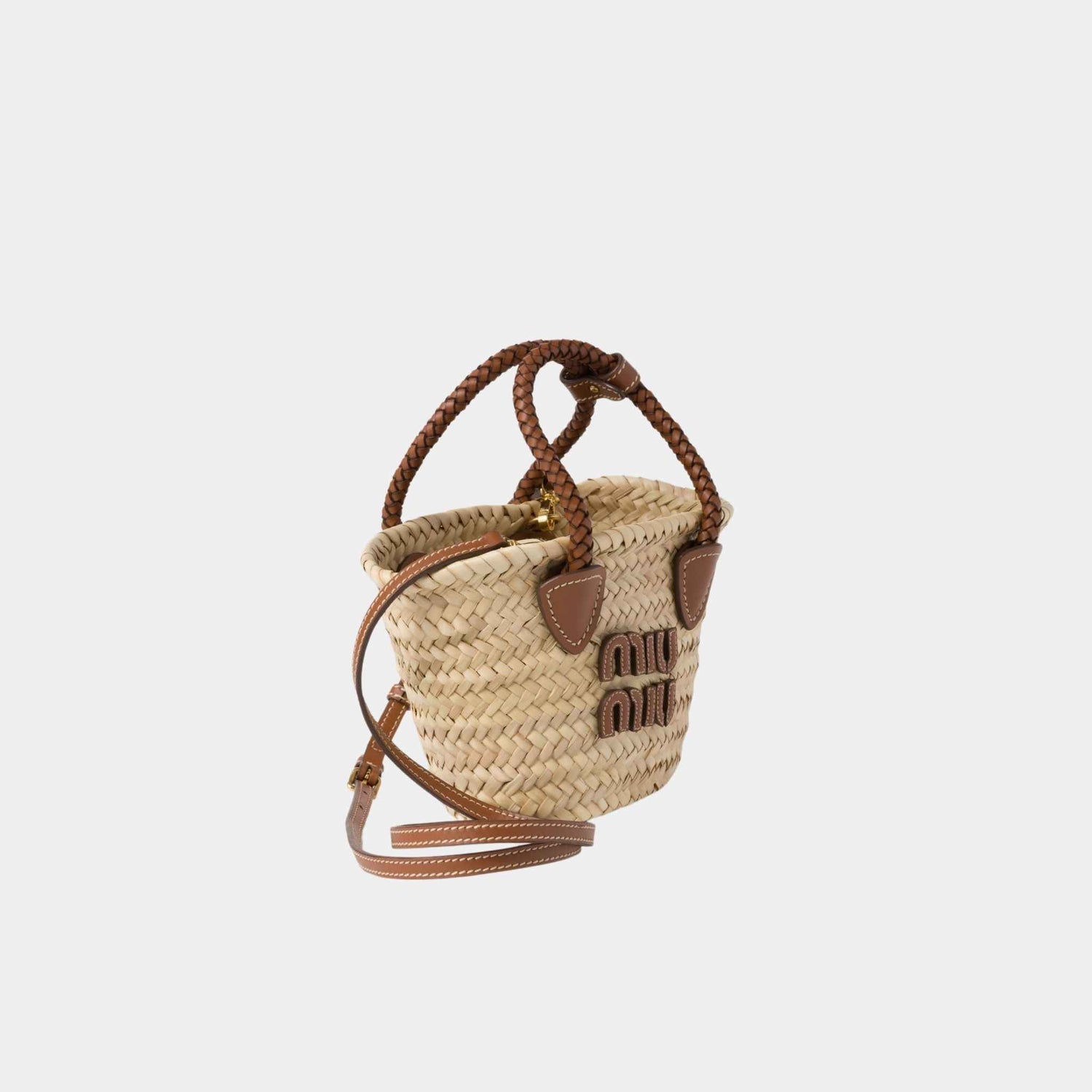 Miu Miu Woven Fabric Handbag, Beige/Cognac, Side View