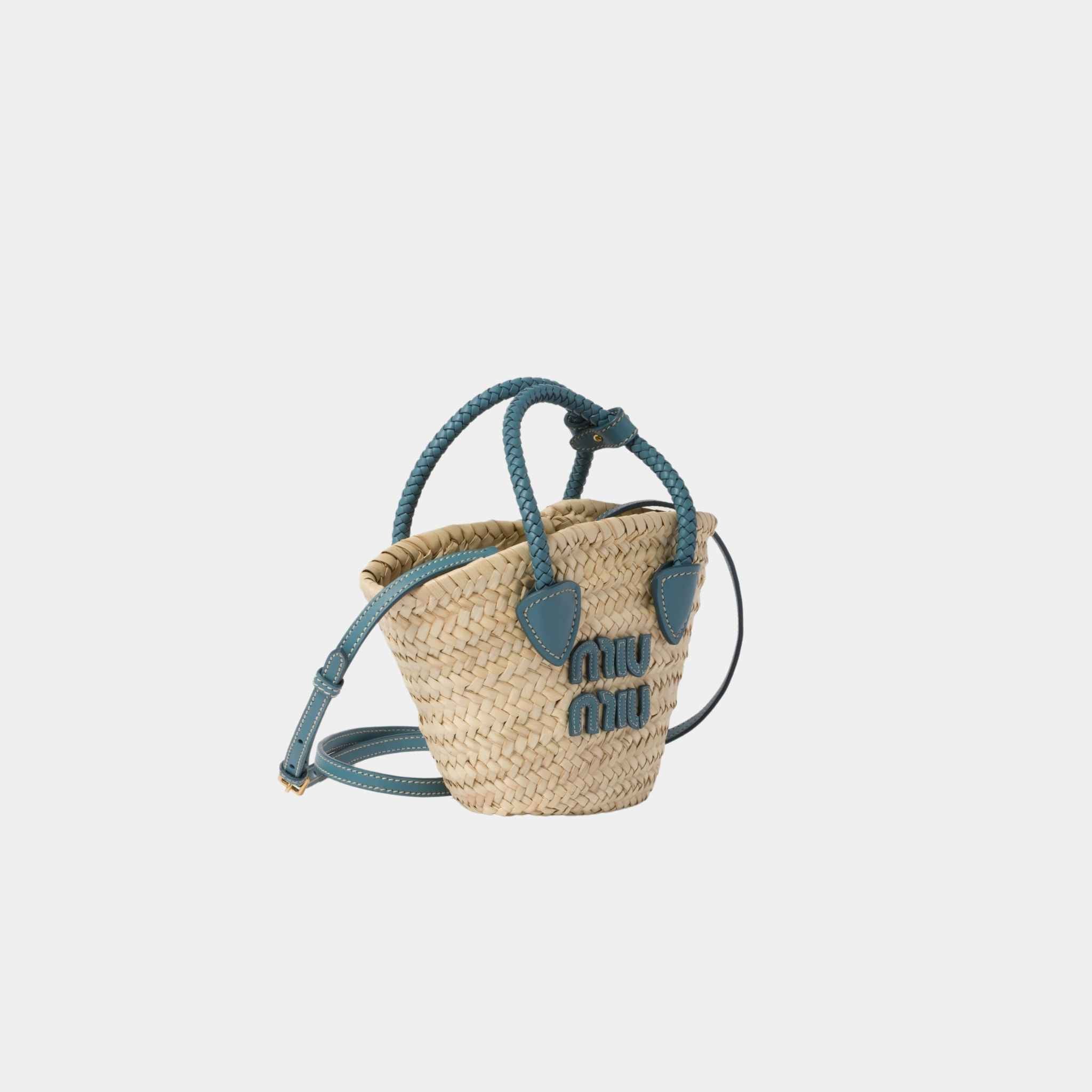 Miu Miu Woven Fabric Handbag, Natural/Marine, Side View