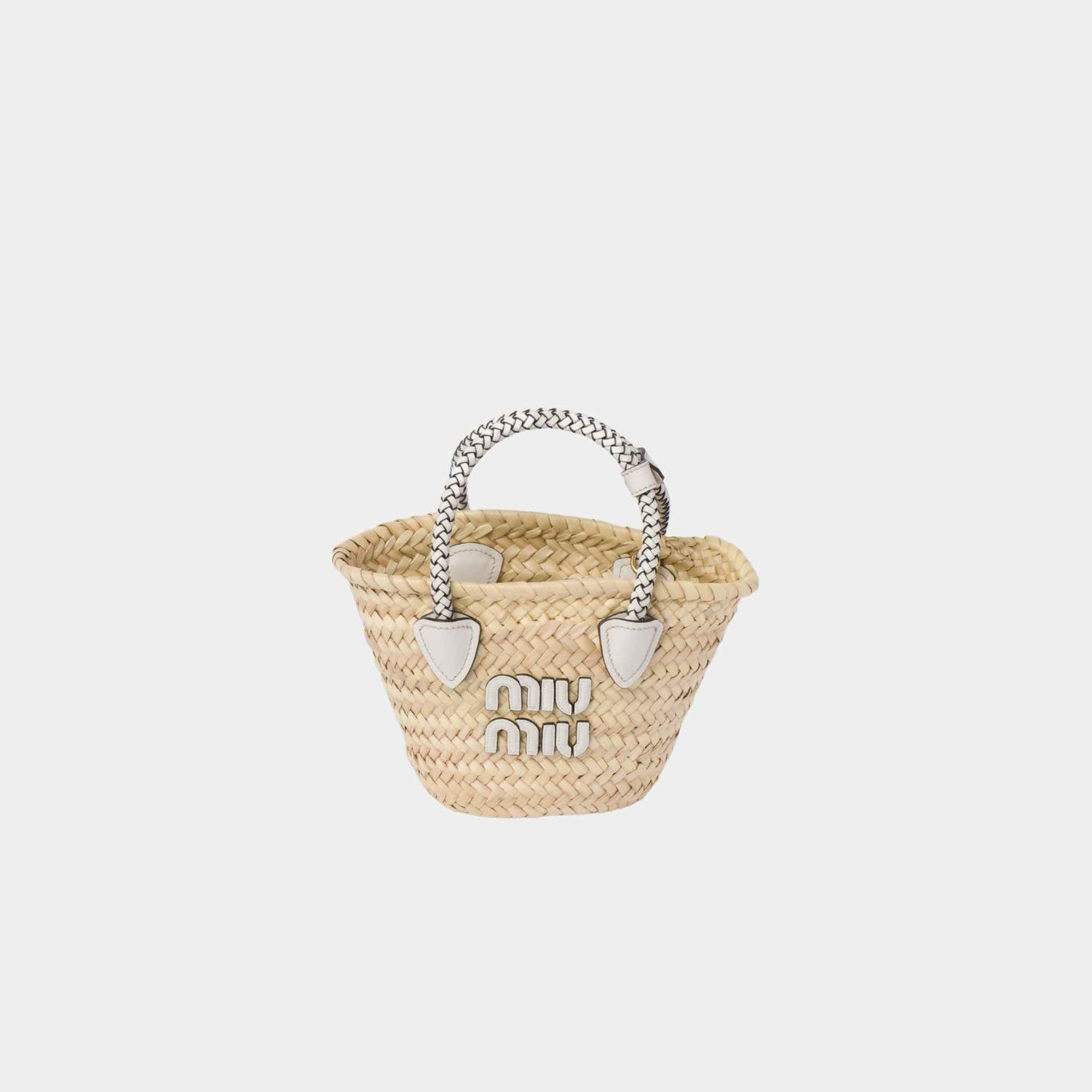 Miu Miu Woven Fabric Handbag, Tan/White, Front View