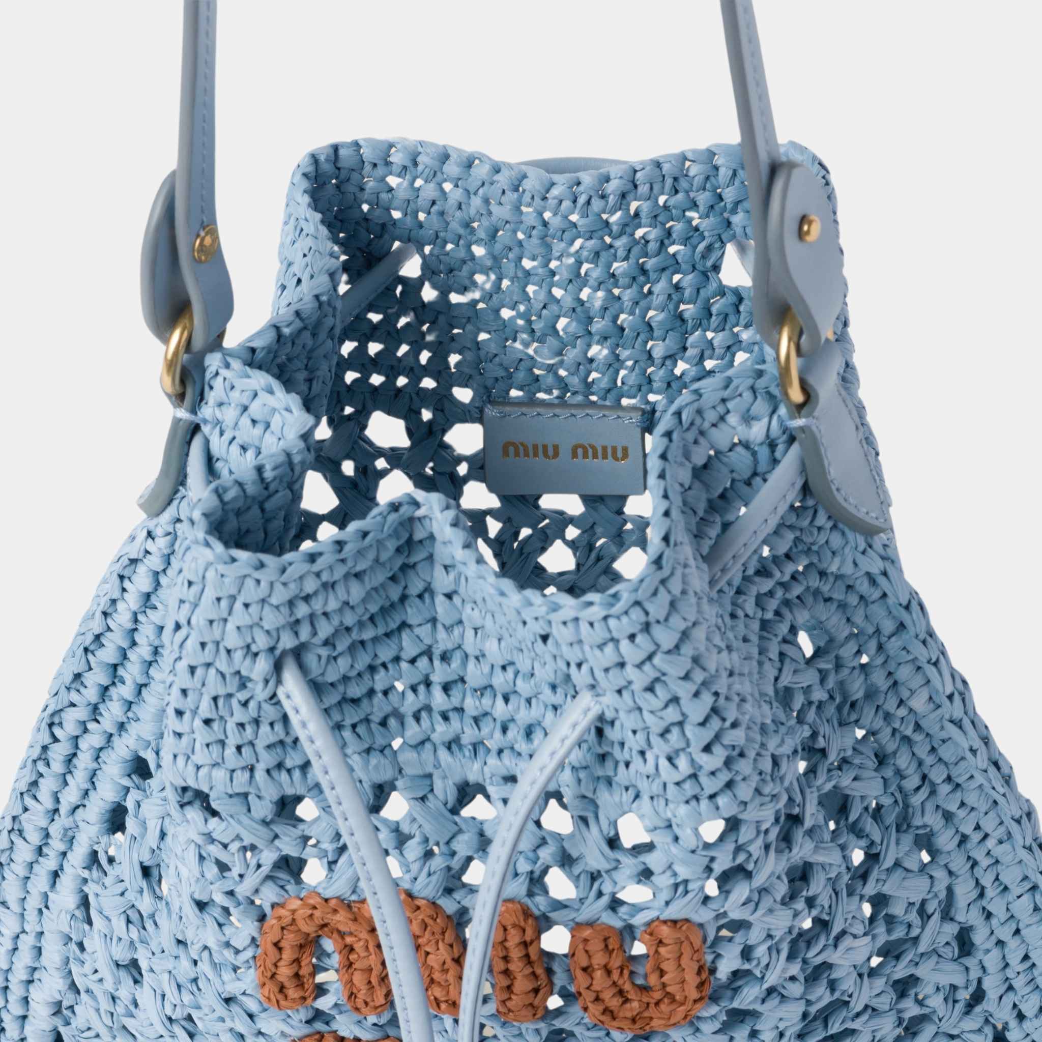 Miu Miu Woven Fabric Mini-Bag, Celeste/Cognac, Close View