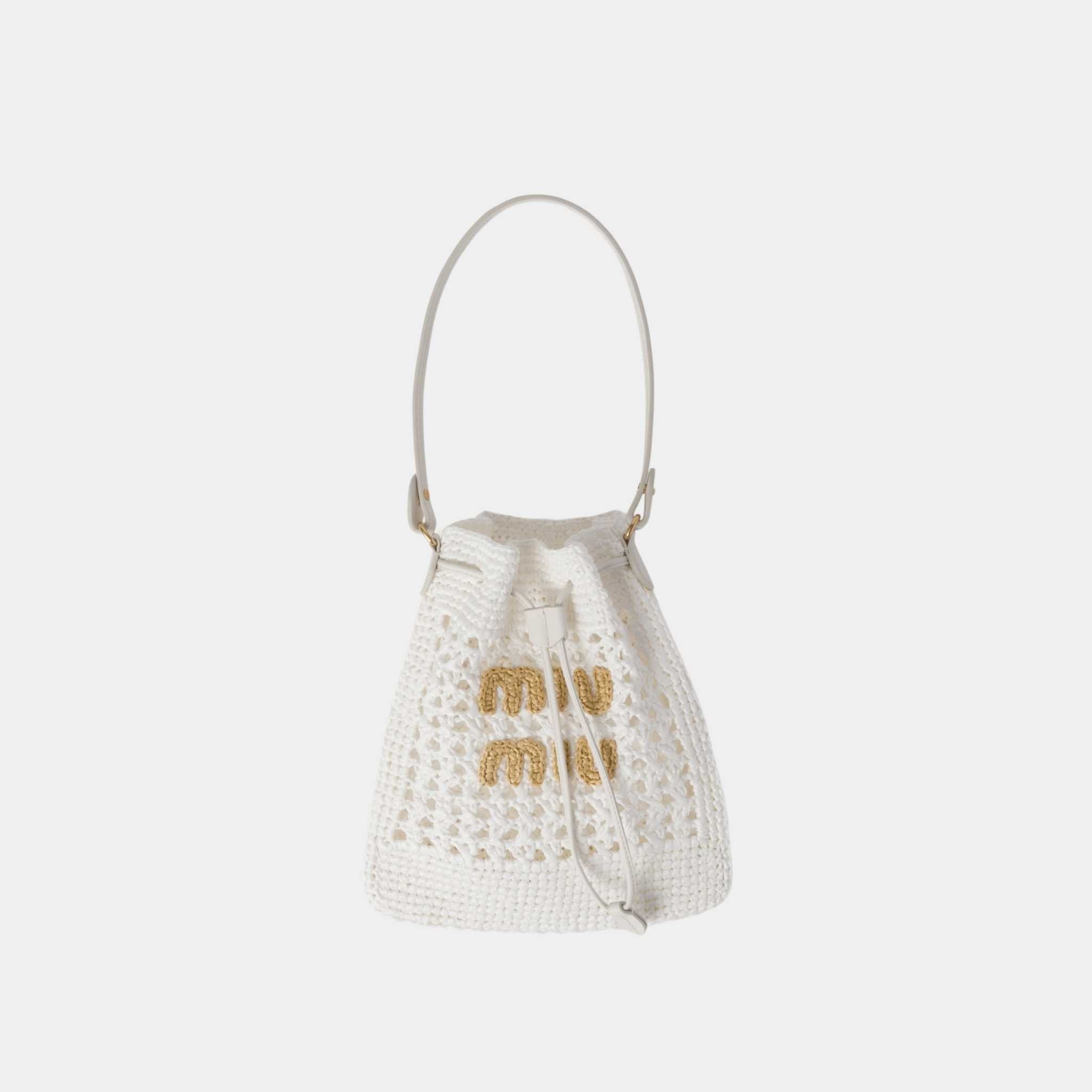 Miu Miu Woven Fabric Mini-Bag, White/Beige, Front View