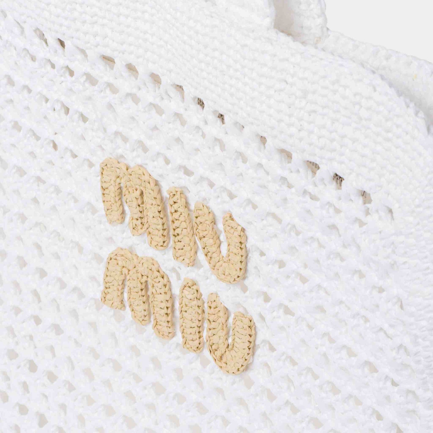 Miu Miu Woven Fabric Tote Bag, White And Beige, Front, Closeup