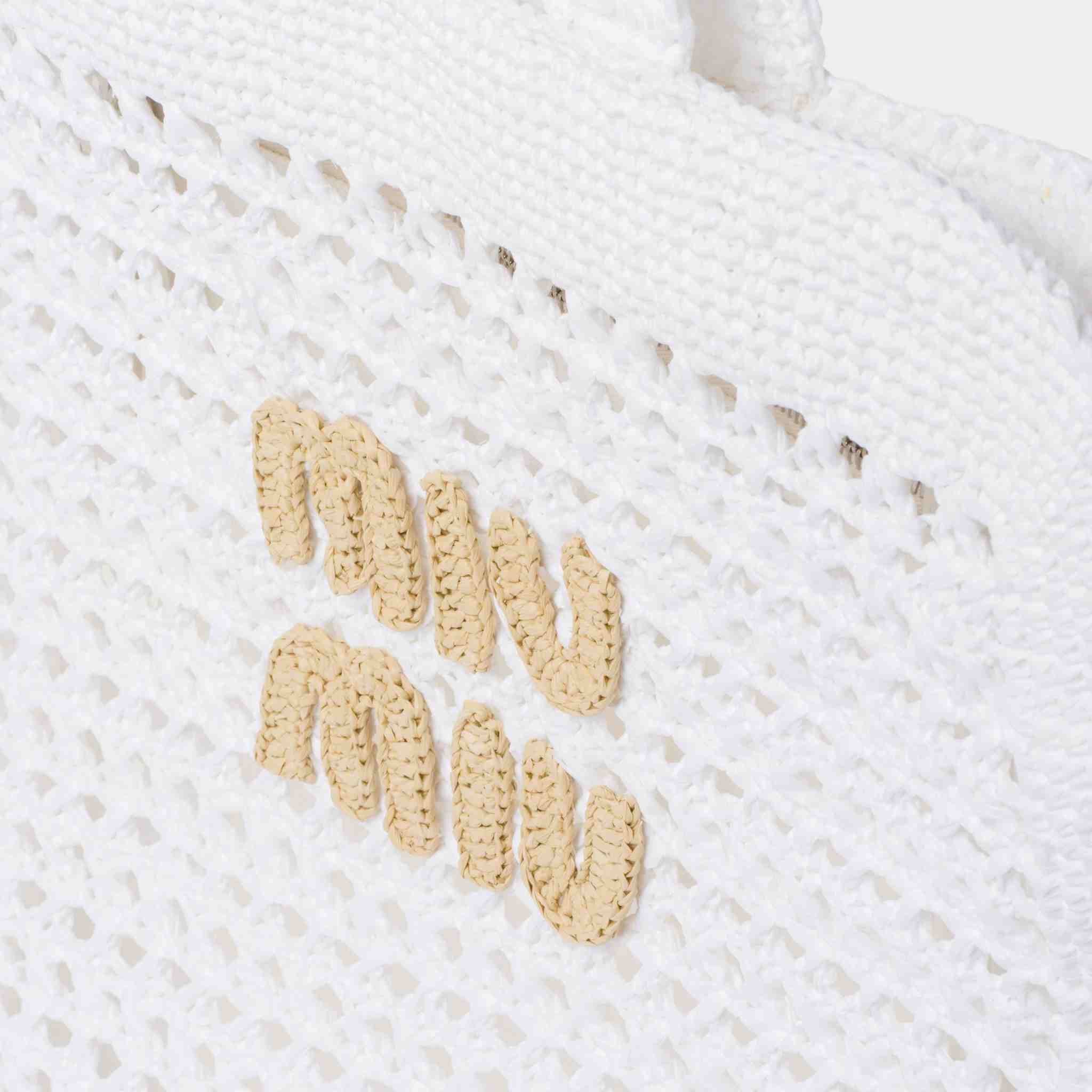 Miu Miu Woven Fabric Tote Bag, White And Beige, Front, Closeup