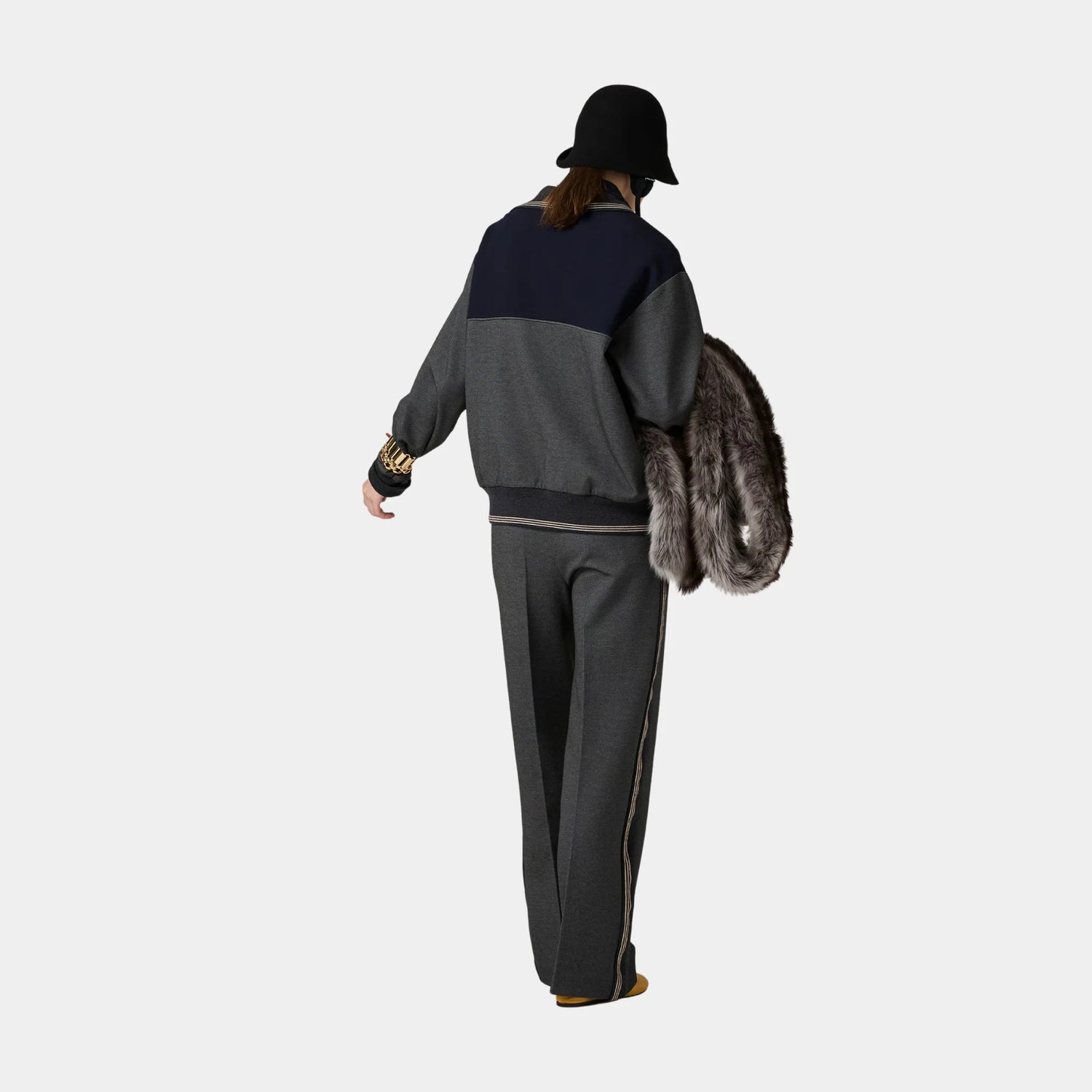 Miu Miu Zipper Sweatshirt, Anthracite Gray, Model, Back