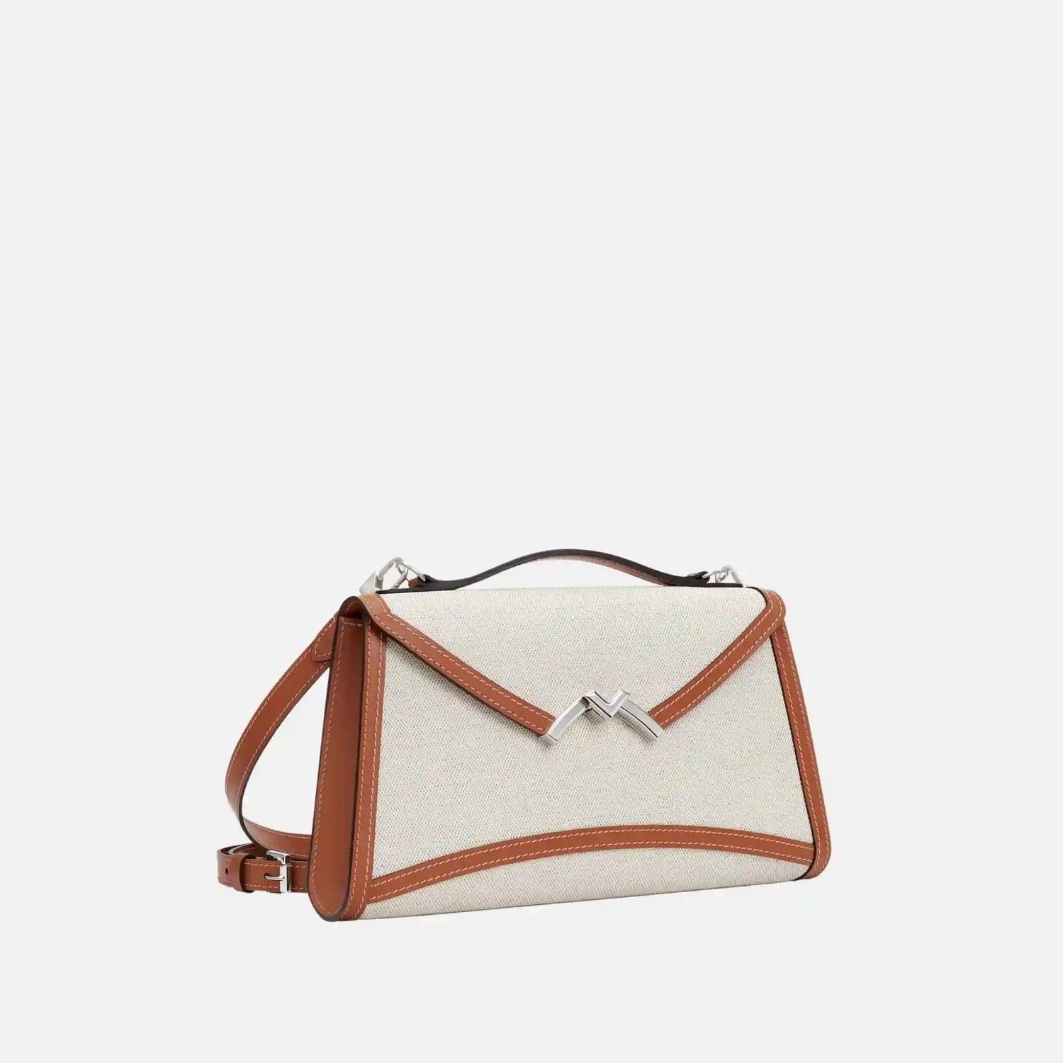 Moynat Gabrielle Clutch in Canvas and Leather, Side