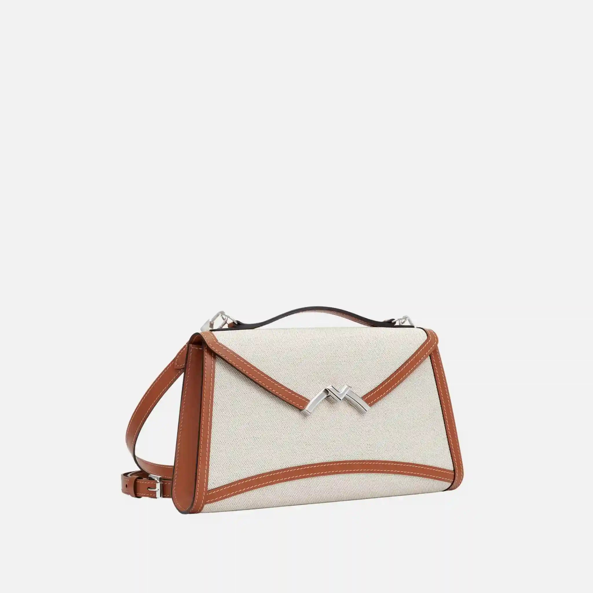Moynat Gabrielle Clutch in Canvas and Leather, Side