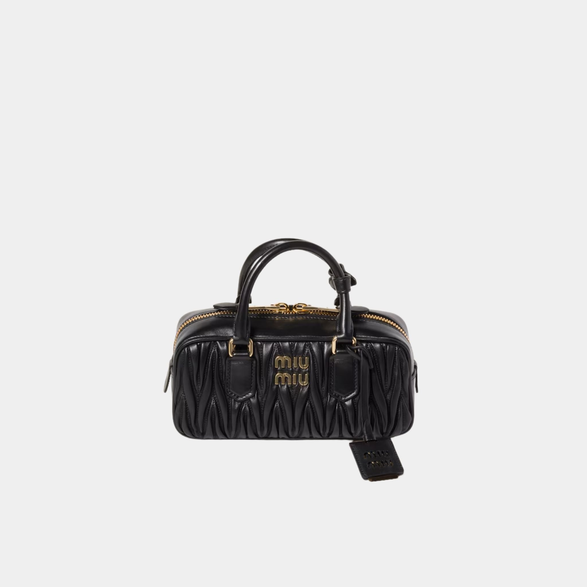 Miu Miu Arcadie Matelassé Nappa Leather Bag, Black, Front