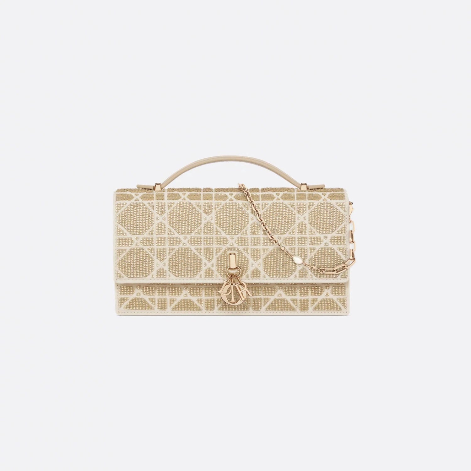 Dior Or My Dior Mini Bag Microbead-Embroidered Cotton, Light Ivory, Front