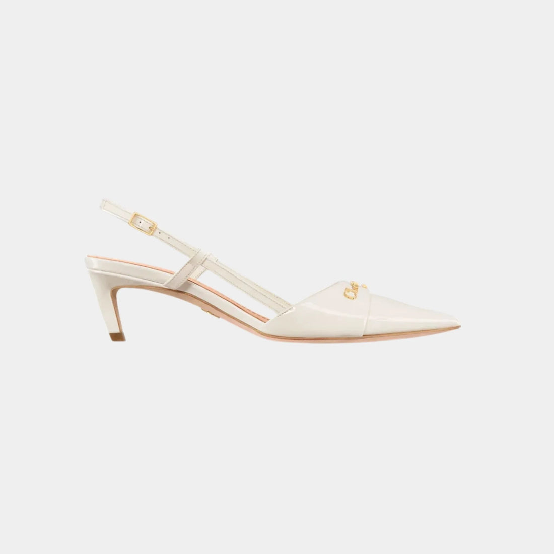 حذاء ديور سهل الارتداء بكعب Slingback من جلد العجل اللامع، أبيض، من الجانب