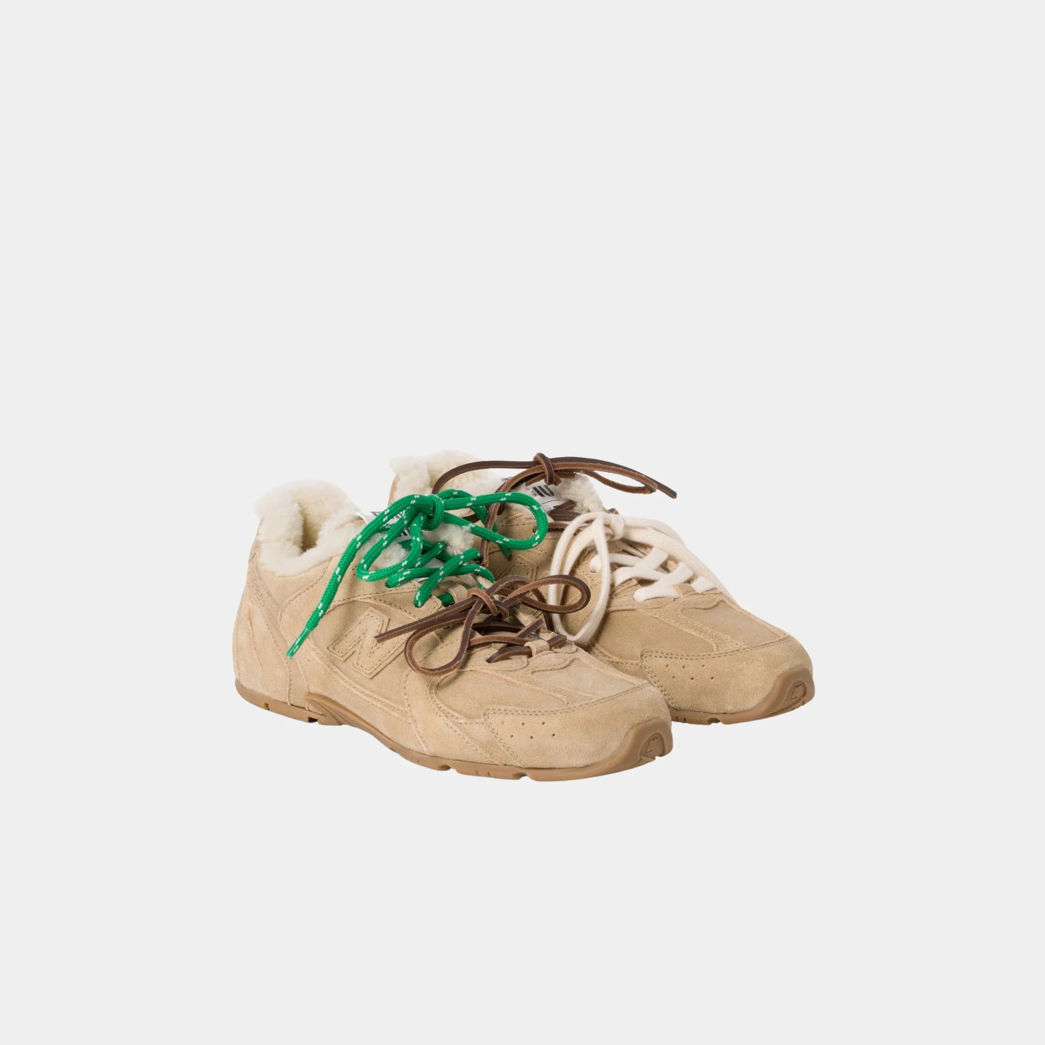 New Balance X Miu Miu 530 SL Bleached Leather Sneakers, Ecru, Front