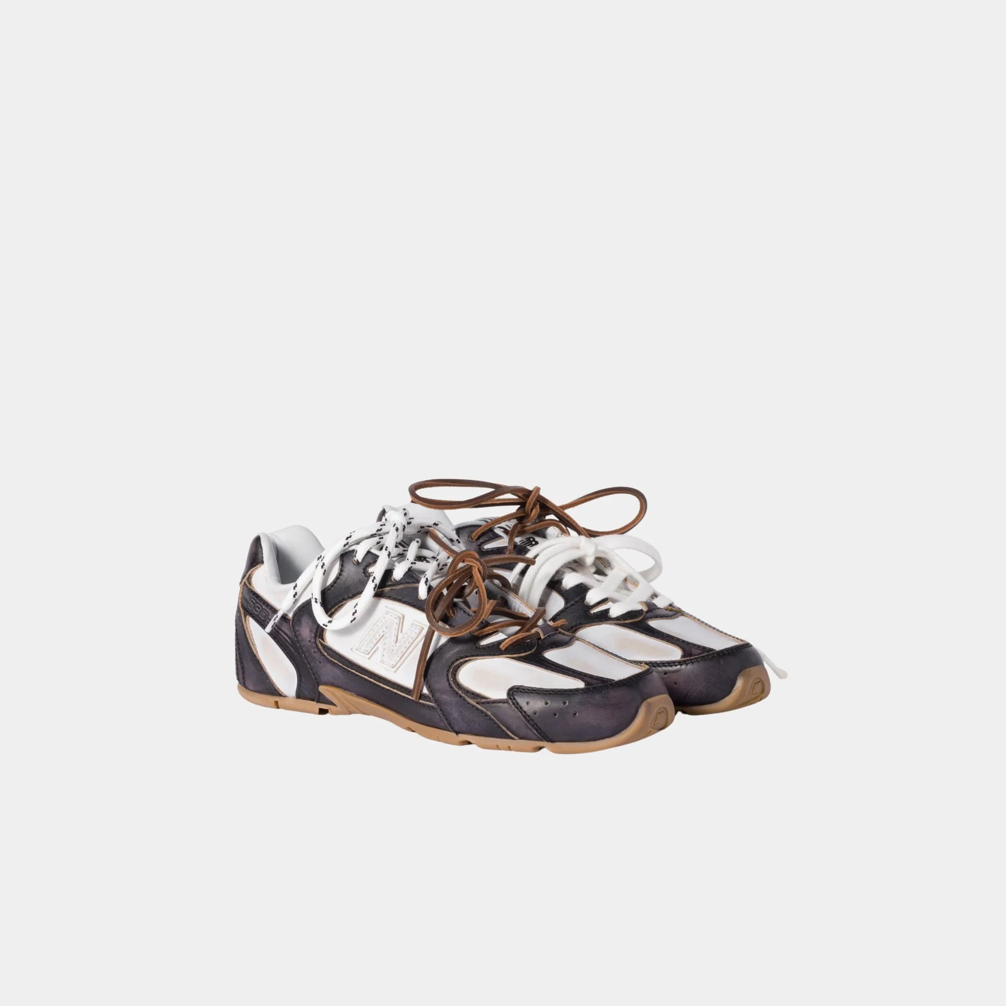 New Balance X Miu Miu 530 SL Deco Calf Leather Sneakers, Black, White, Front