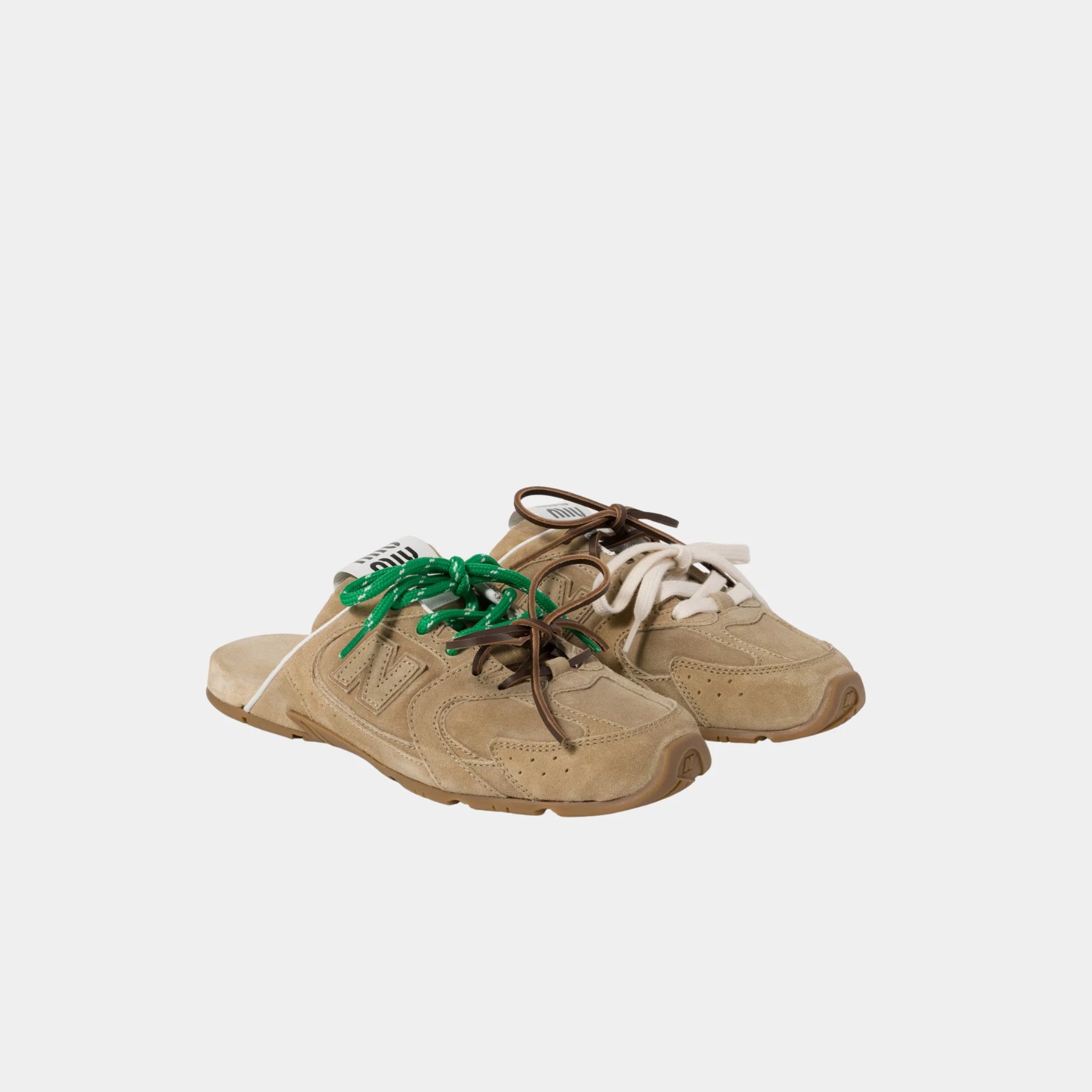 New Balance X Miu Miu 530 SL Faded Suede Mules, Ecru, Front