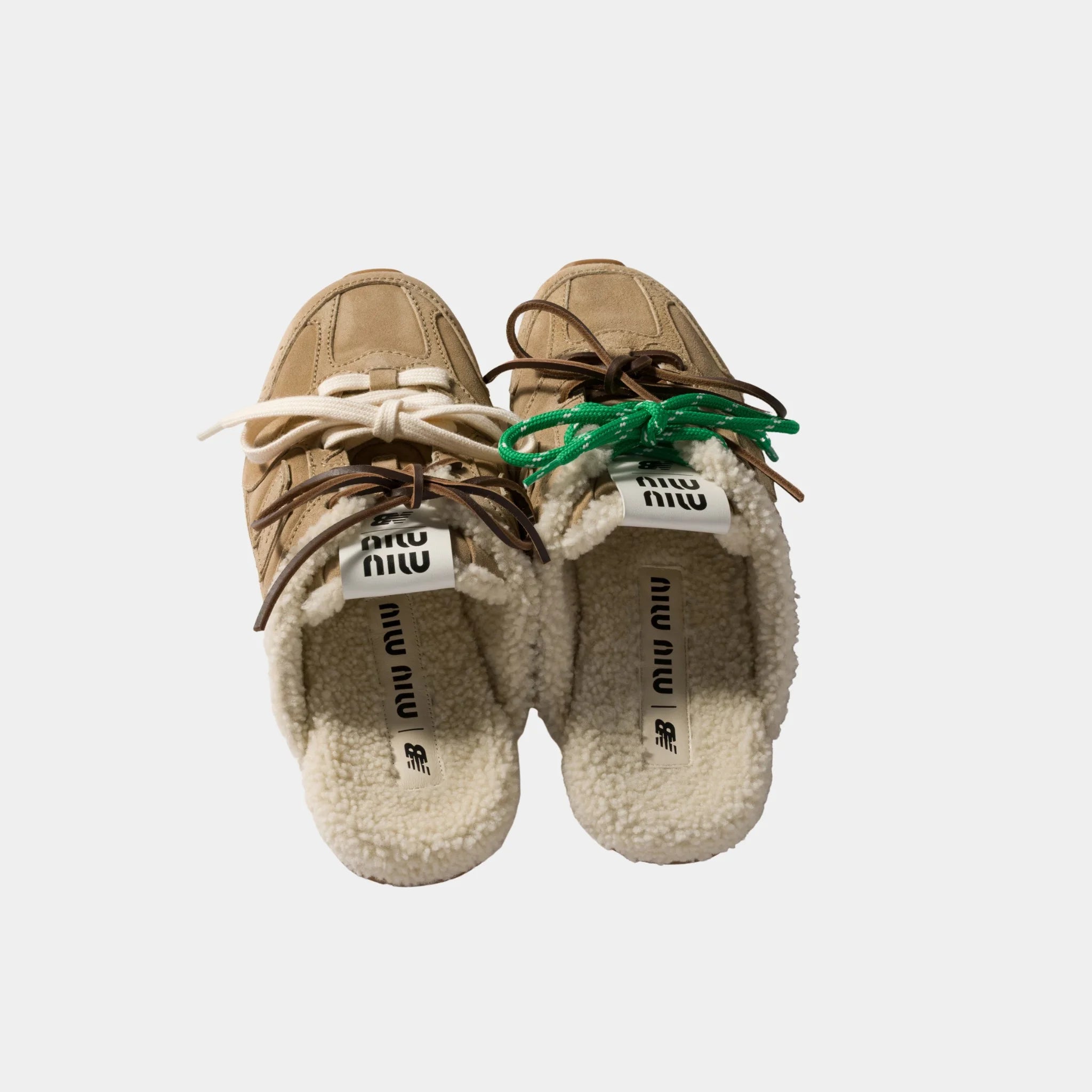 New Balance X Miu Miu 530 SL Bleached Suede Sneaker Mules, Ecru, Back