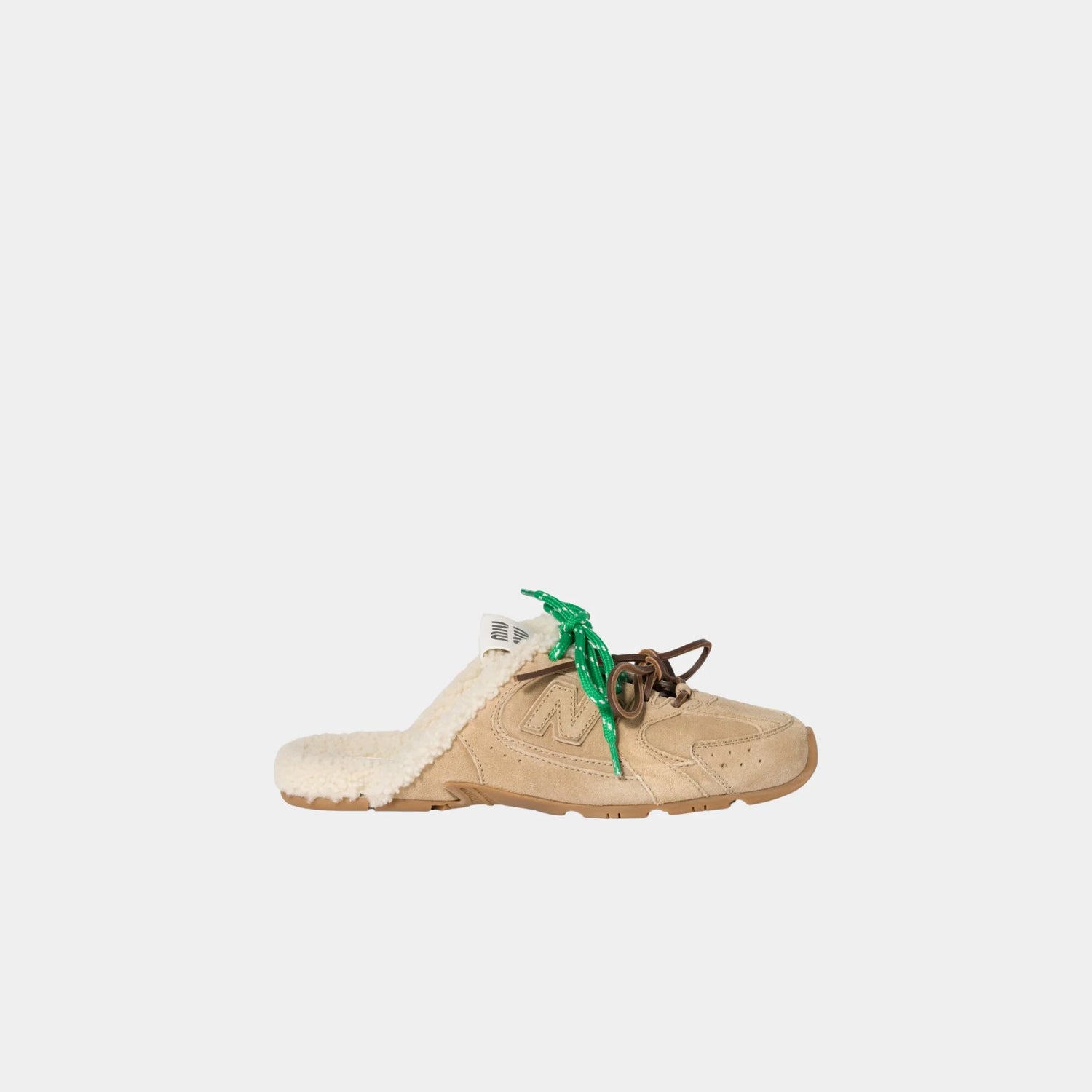 New Balance X Miu Miu 530 SL Bleached Suede Sneaker Mules, Ecru, Side
