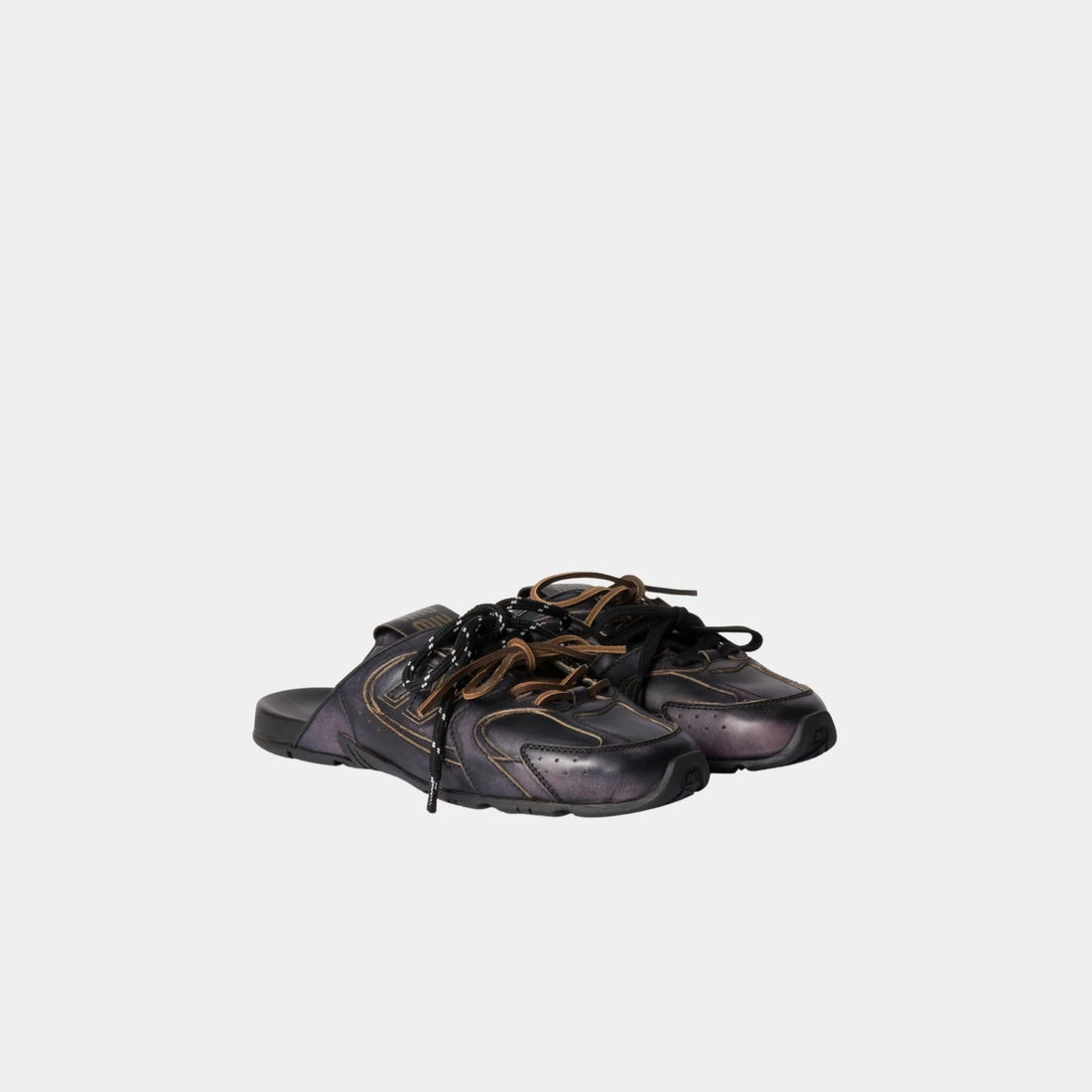 New Balance X Miu Miu 530 SL Deco Calf Leather Mules, Black, Front