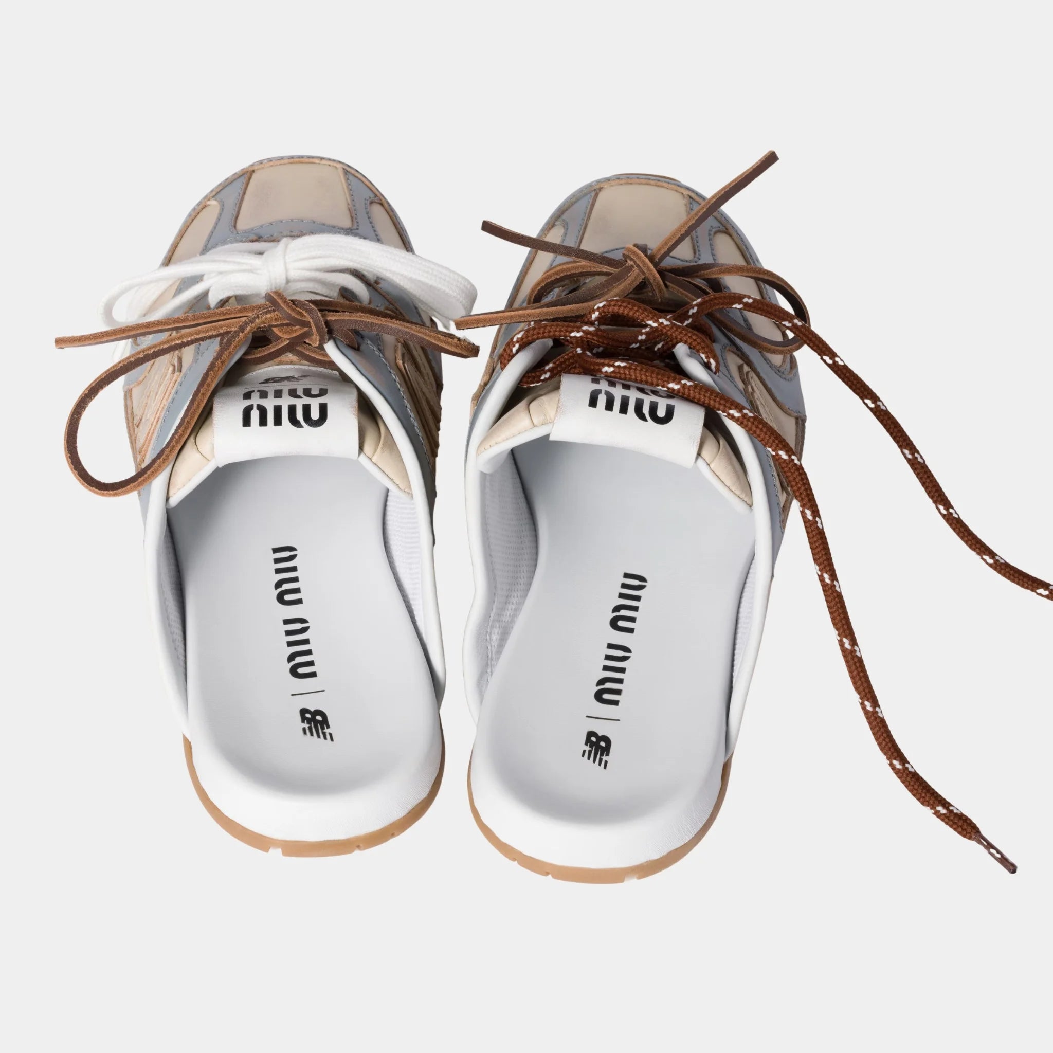 New Balance X Miu Miu 530 SL Deco Calf Leather Mules, Sky Blue, Travertine Gray, Back