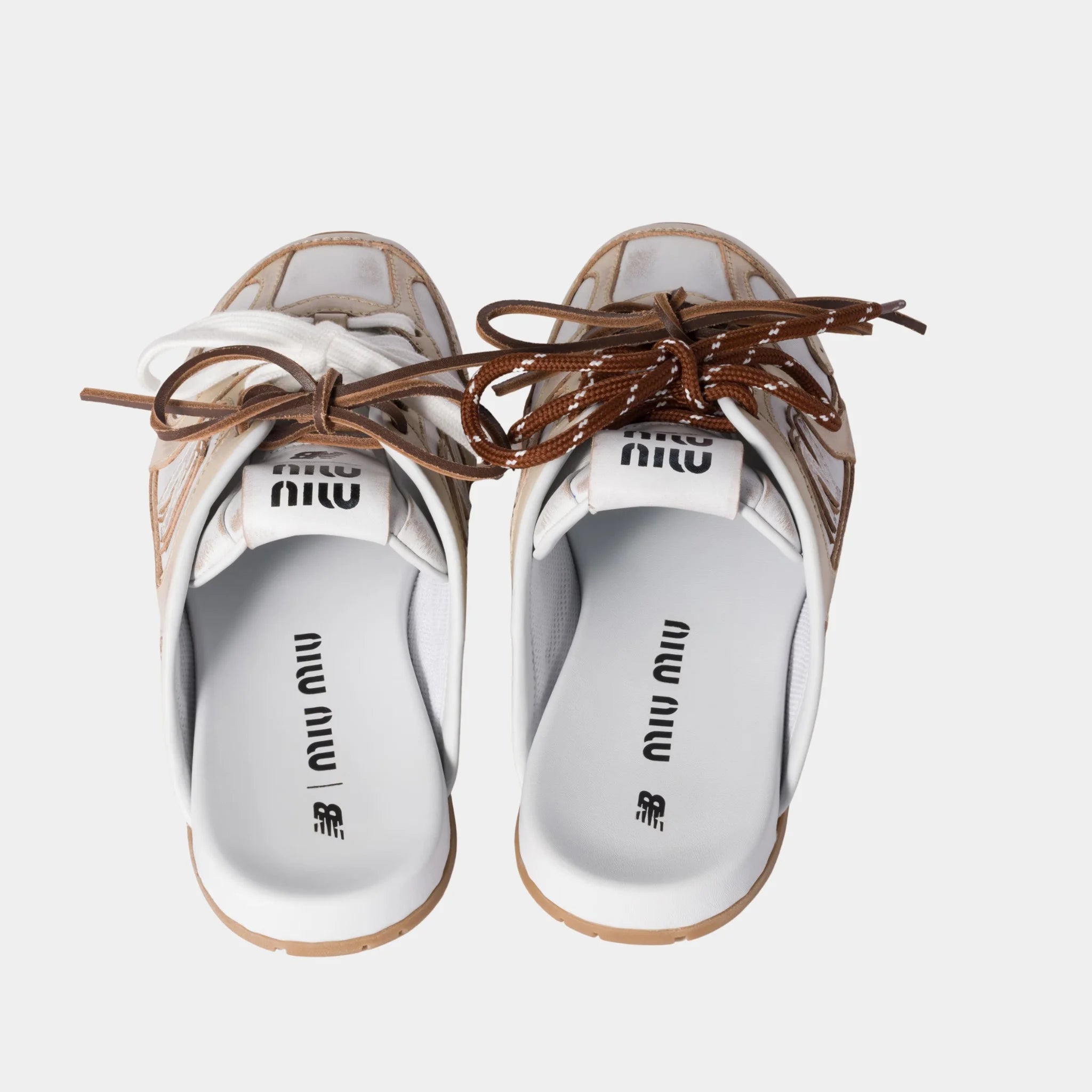 New Balance X Miu Miu 530 SL Deco Calf Leather Mules, Travertine Gray, White, Back