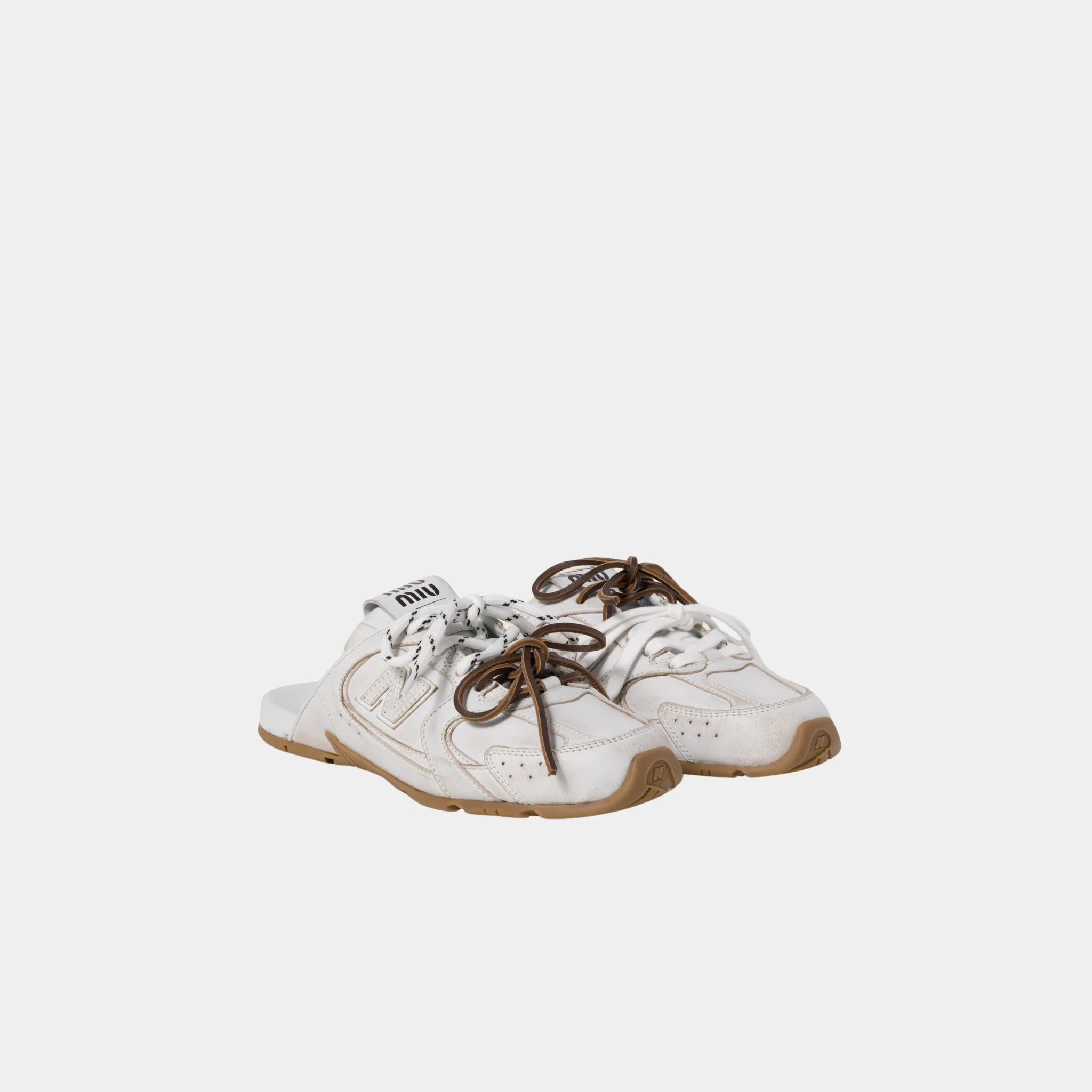 New Balance X Miu Miu 530 SL Deco Calf Leather Mules, White, Front