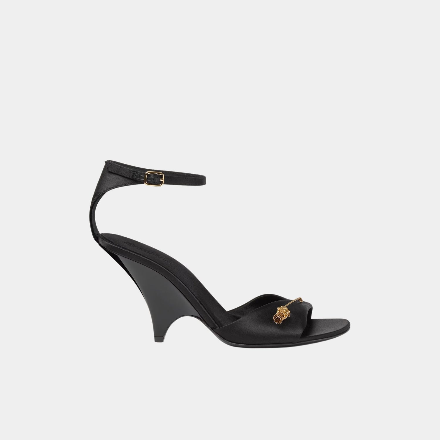 Loro Piana Olympia Heeled Sandal With Gem Set Buckle, Black, Side