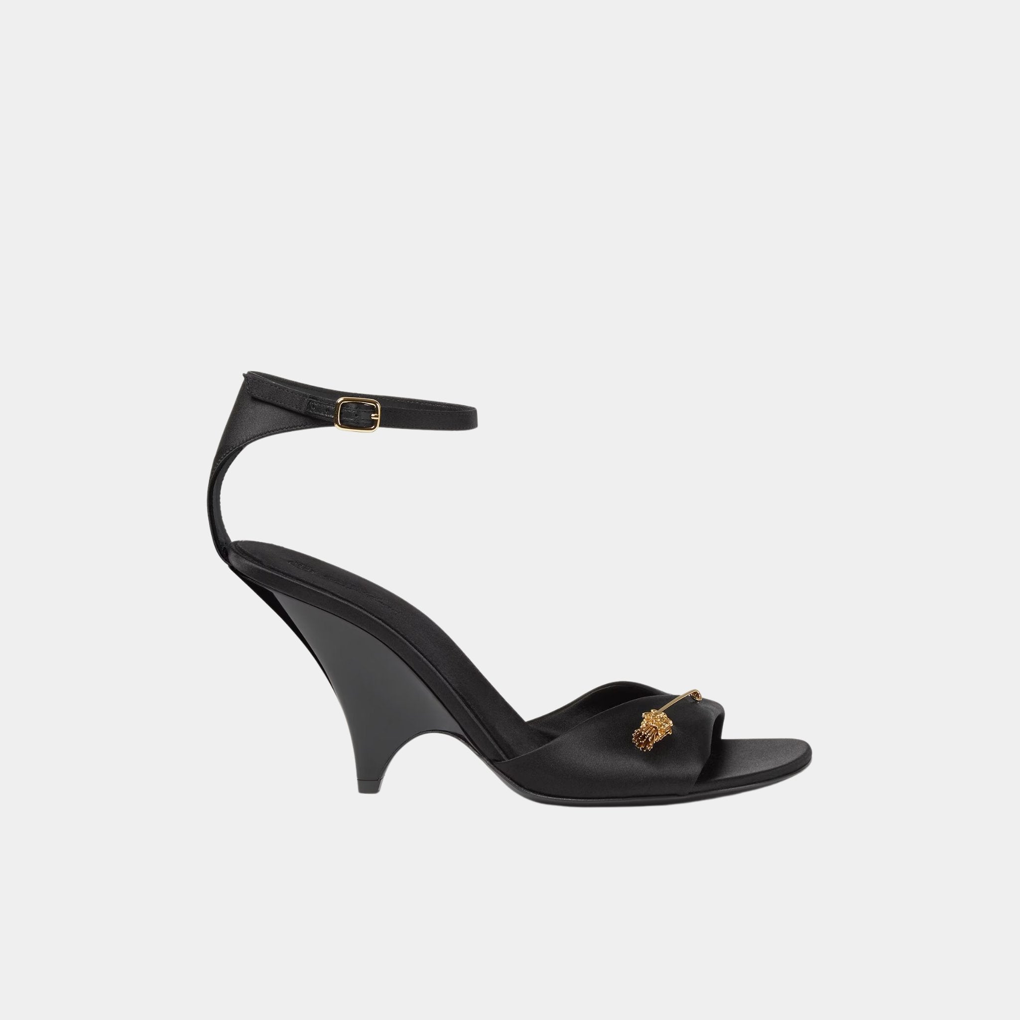 Loro Piana Olympia Heeled Sandal With Gem Set Buckle, Black, Side