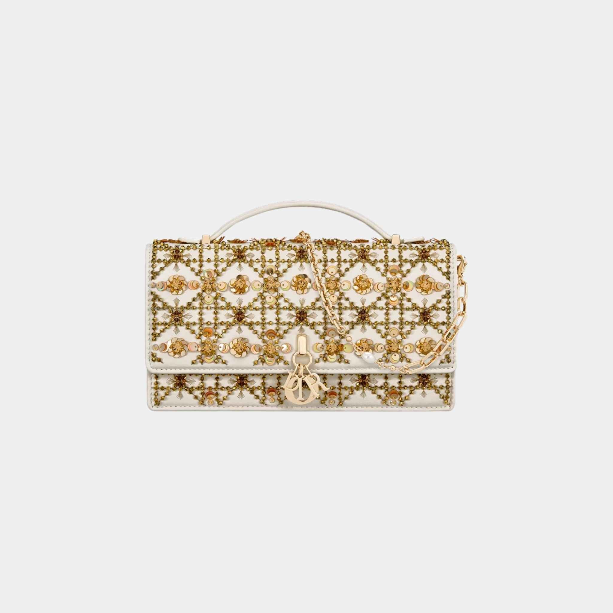 Dior Or My Dior Mini Bag Calfskin Embroidered With Gold-Tone Sequins, Front
